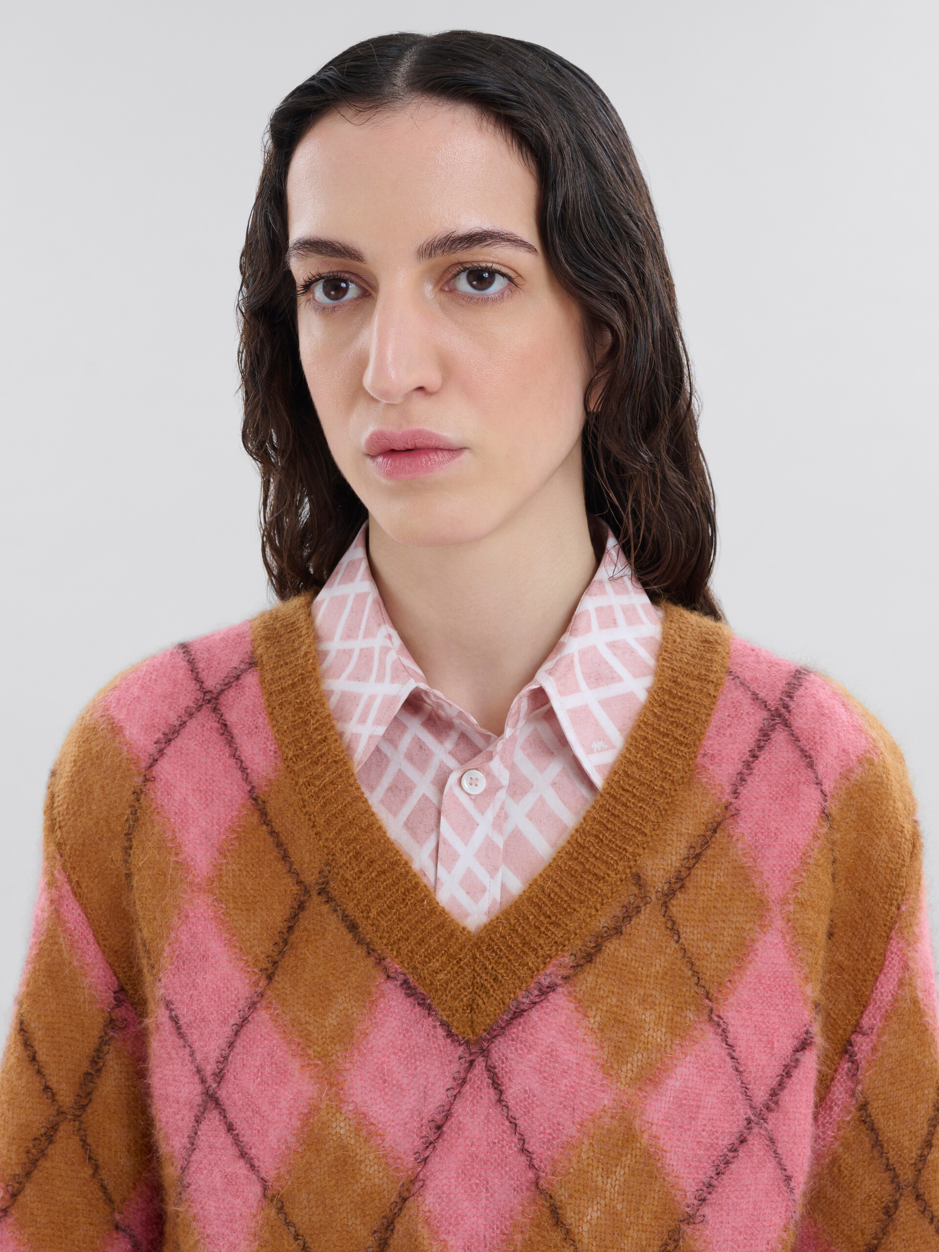 Orange mohair argyle jumper with floating threads - Pullovers - Image 4