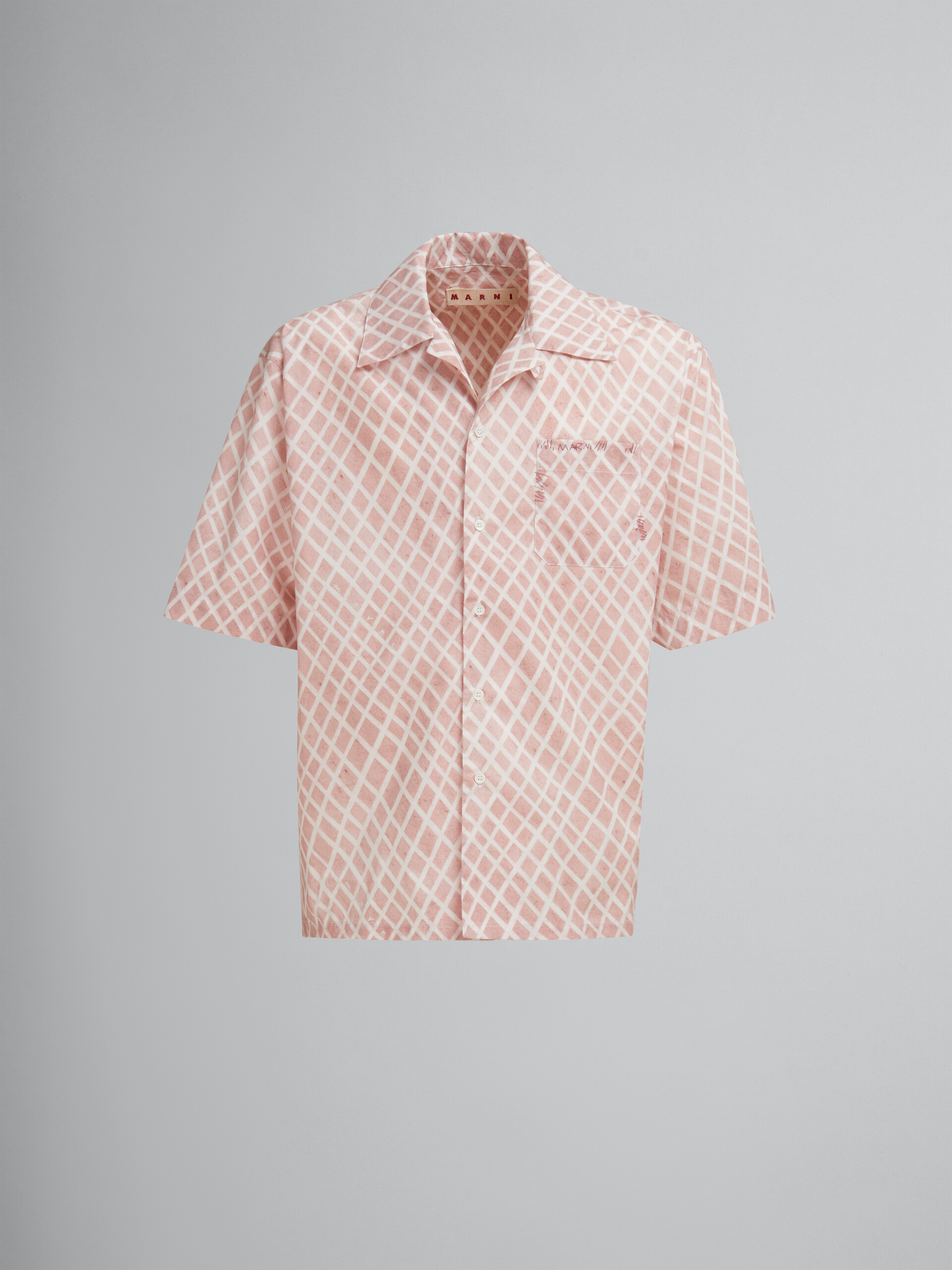 Pink poplin bowling shirt with Landscapes print - Shirts - Image 1