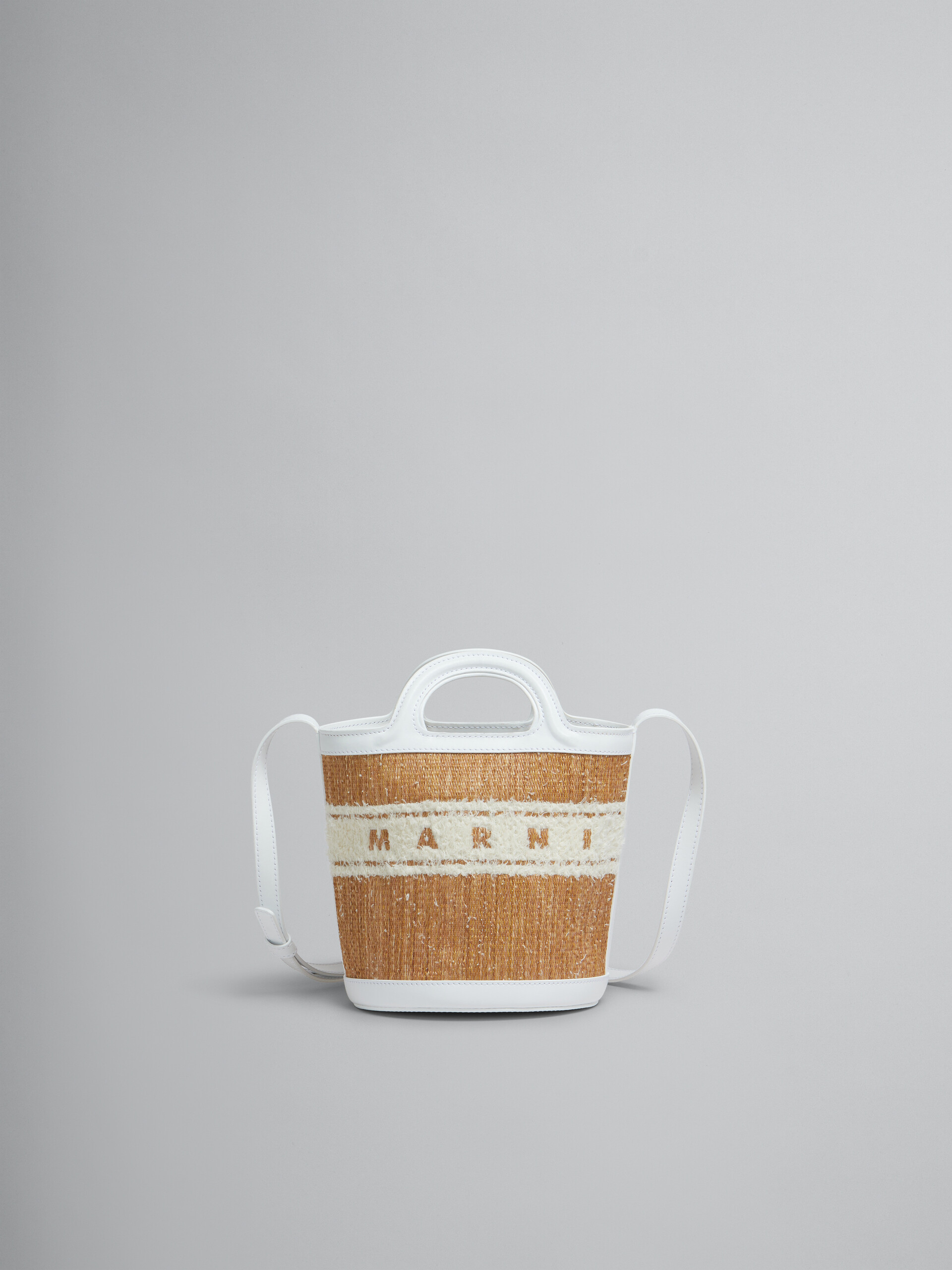 Petit sac seau Tropicalia en cuir blanc avec logo tufté - Sacs portés épaule - Image 1