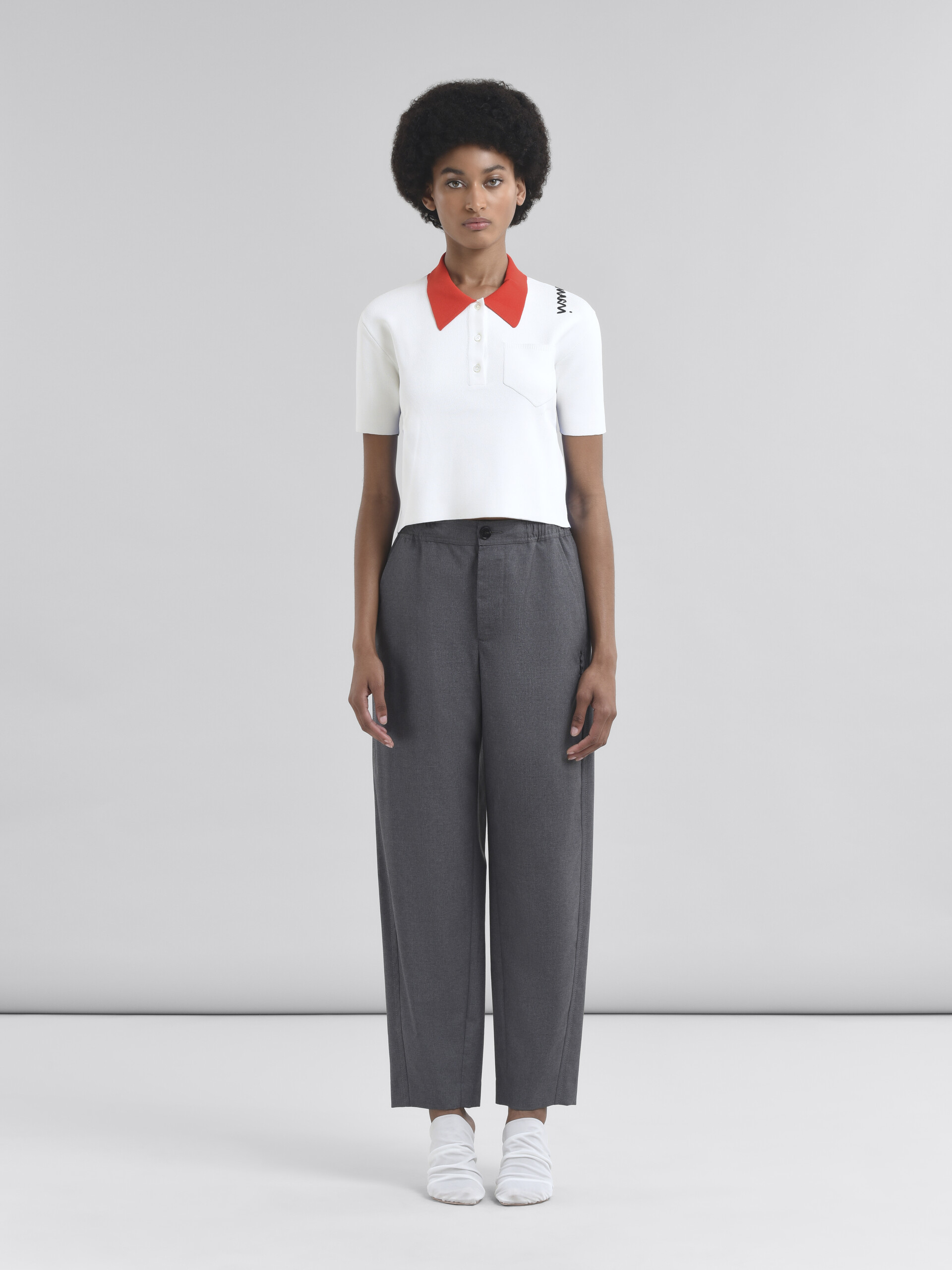 Straight gray wool trousers with Marni Symbol - Pants - Image 2