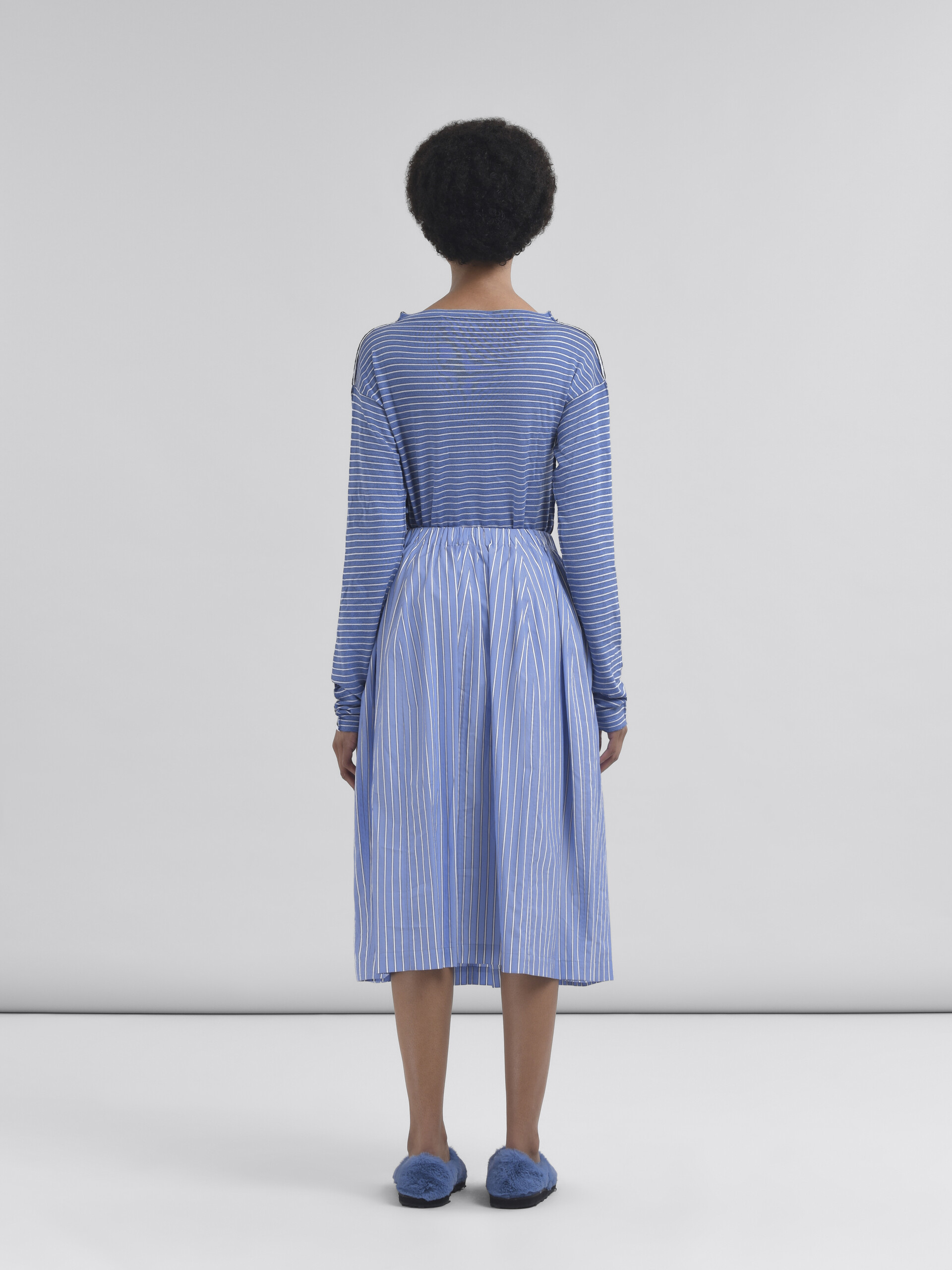 Wide skirt in striped blue poplin - Skirts - Image 3