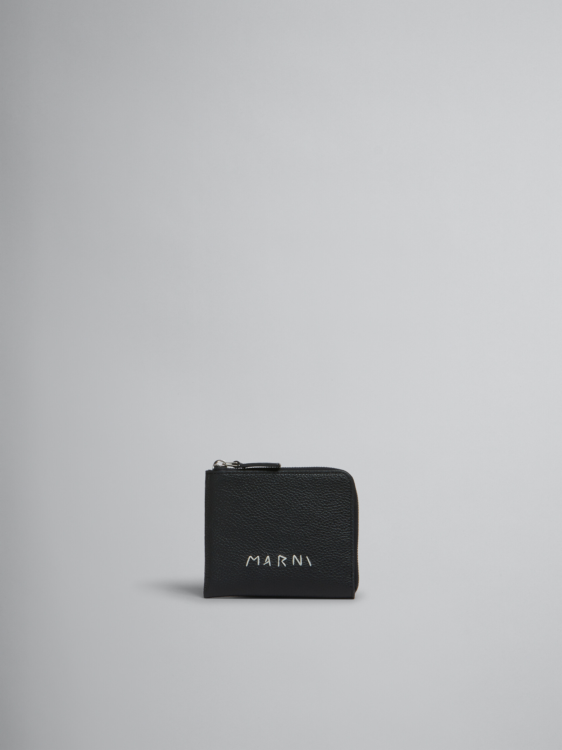 Portefeuille zippé en cuir noir avec effet raccommodé Marni - Portefeuilles - Image 1