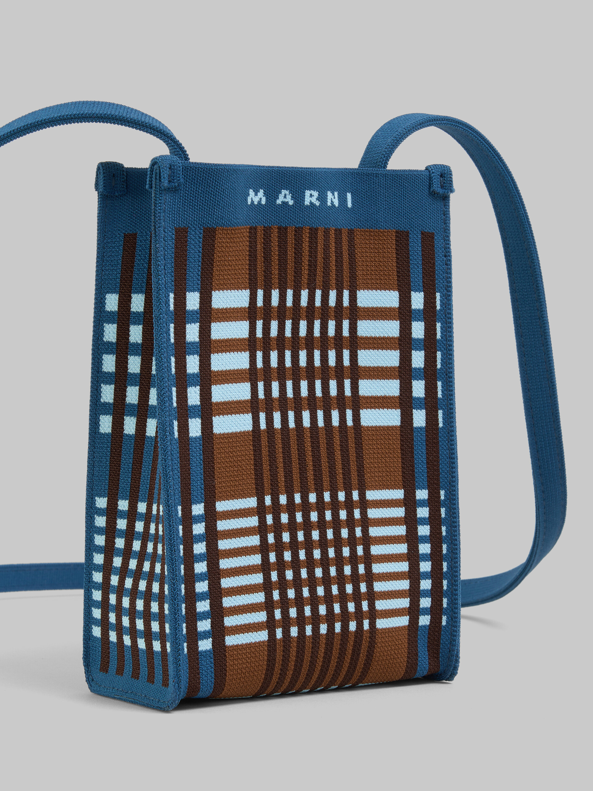 Mini-sac porté épaule en jacquard à carreaux bleus et marron - Sacs portés épaule - Image 4