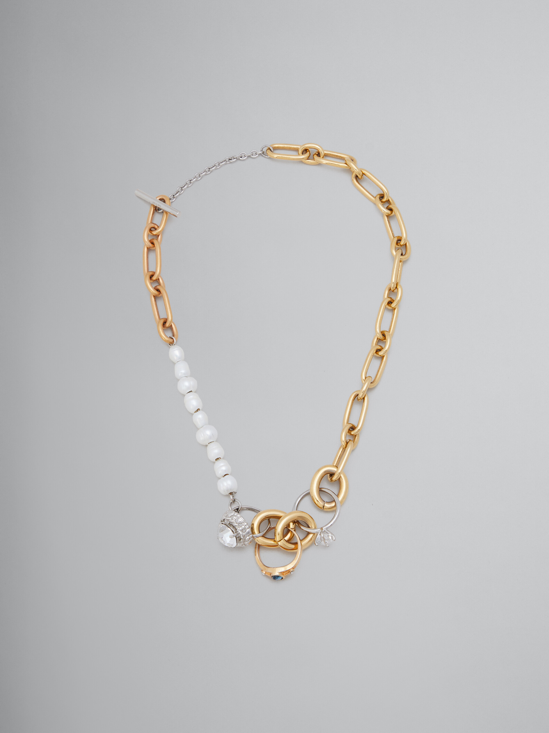 Collar de cadena de eslabones combinados con perlas y anillos - Collares - Image 1