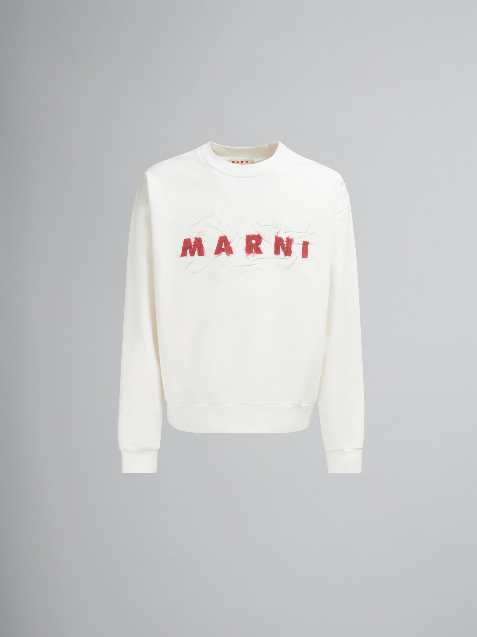 Sweat-shirt en coton biologique blanc avec logo Marni froissé - Maille - Image 1