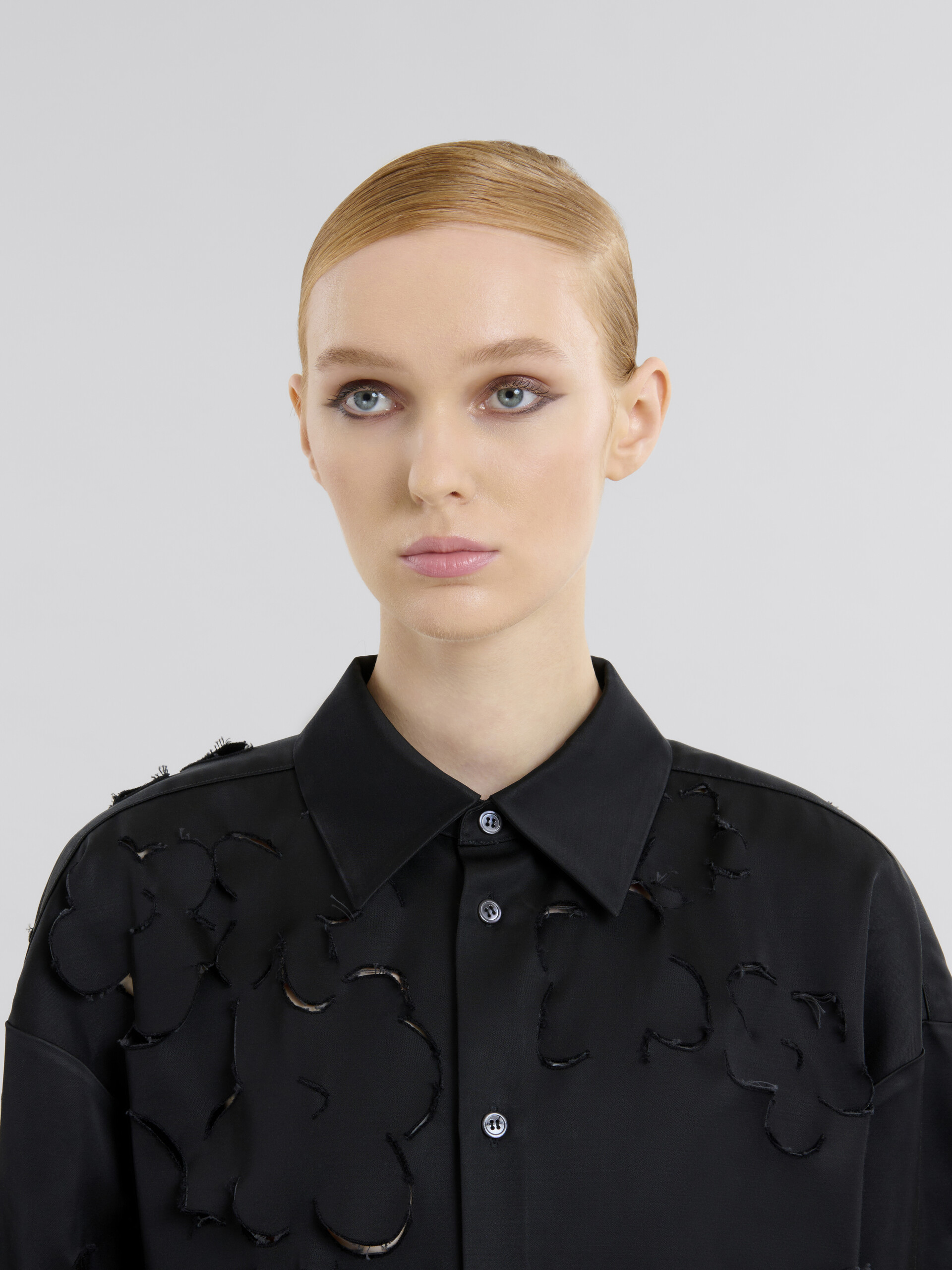 Indigo duchess satin shirt with cut out detail - Shirts - Image 4