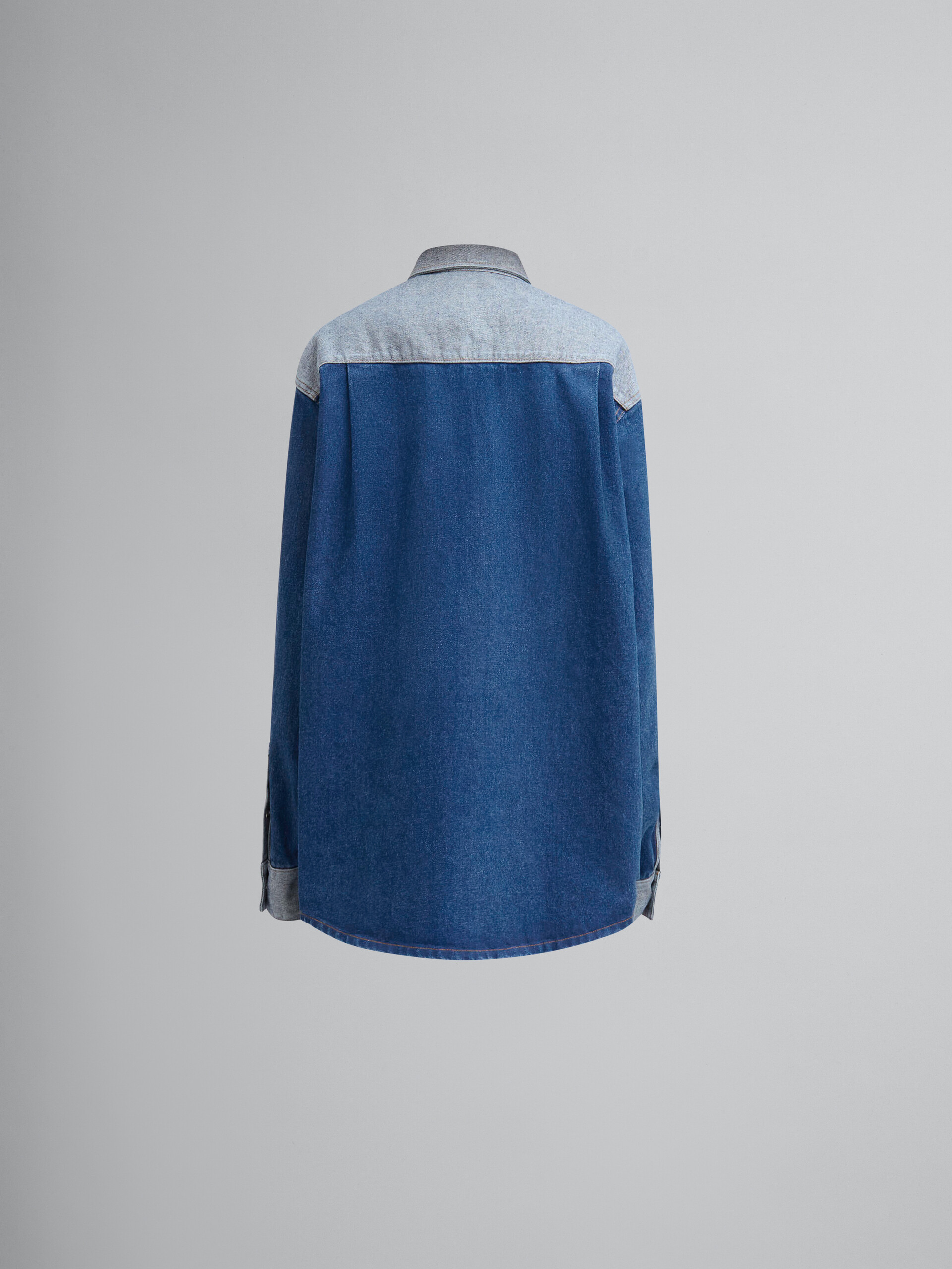 Blue two-tone denim shirt with raw-cut edges - Shirts - Image 2