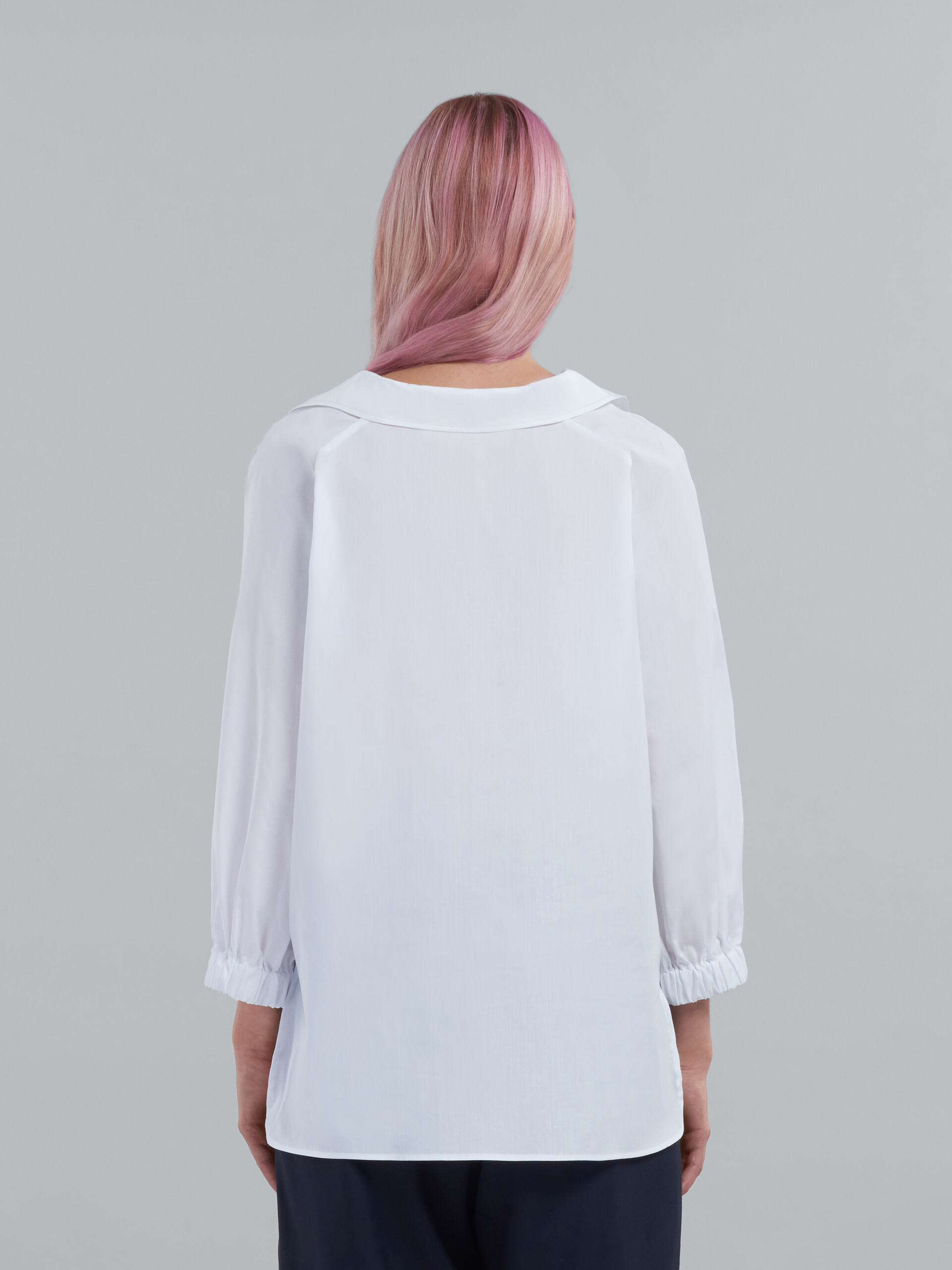 Square-neck top in pink organic poplin - Shirts - Image 3
