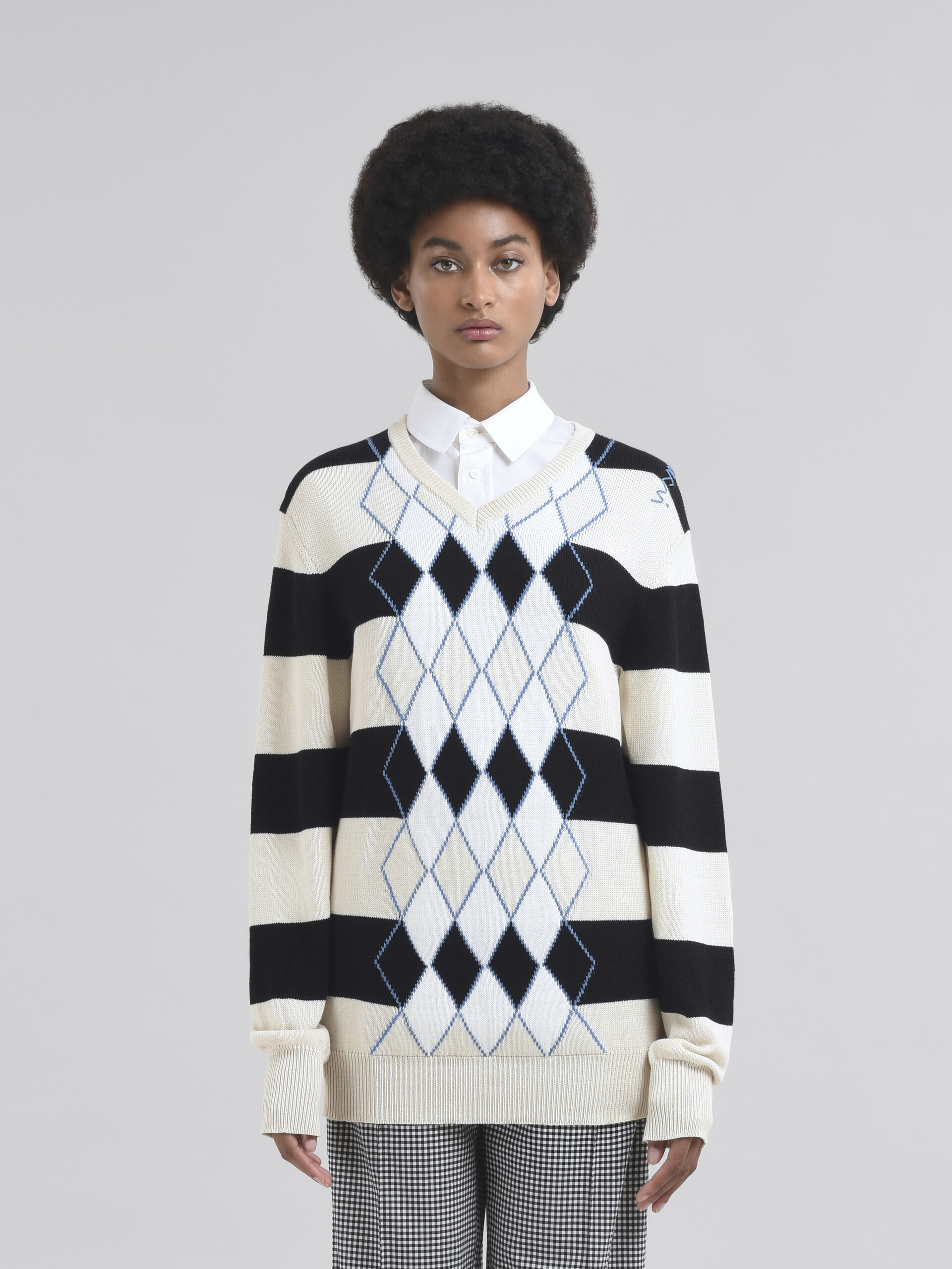 Black and white striped argyle cotton jumper - Pullovers - Image 2