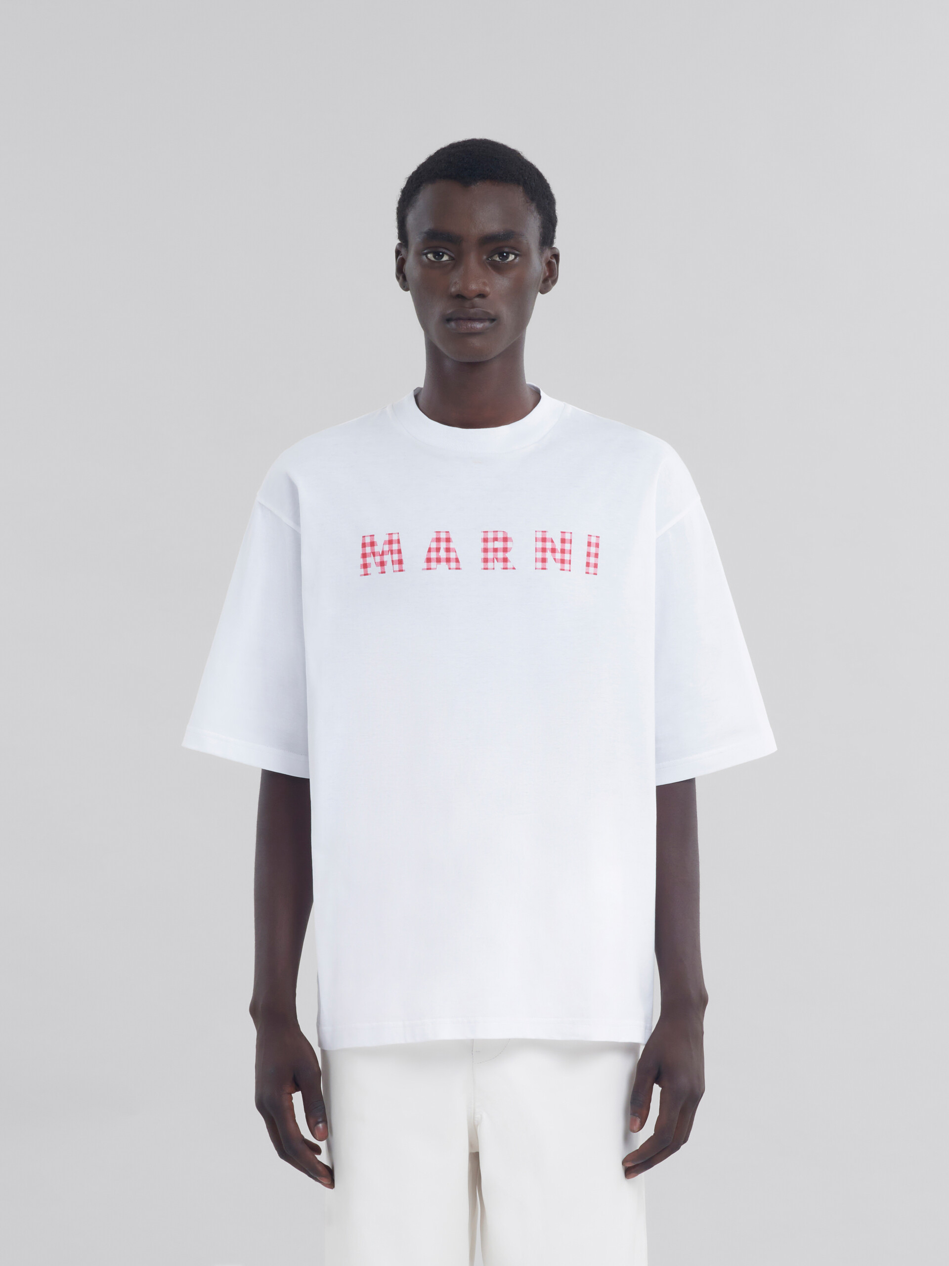 Crew neck T-shirt with checked Marni logo - Shirts - Image 2