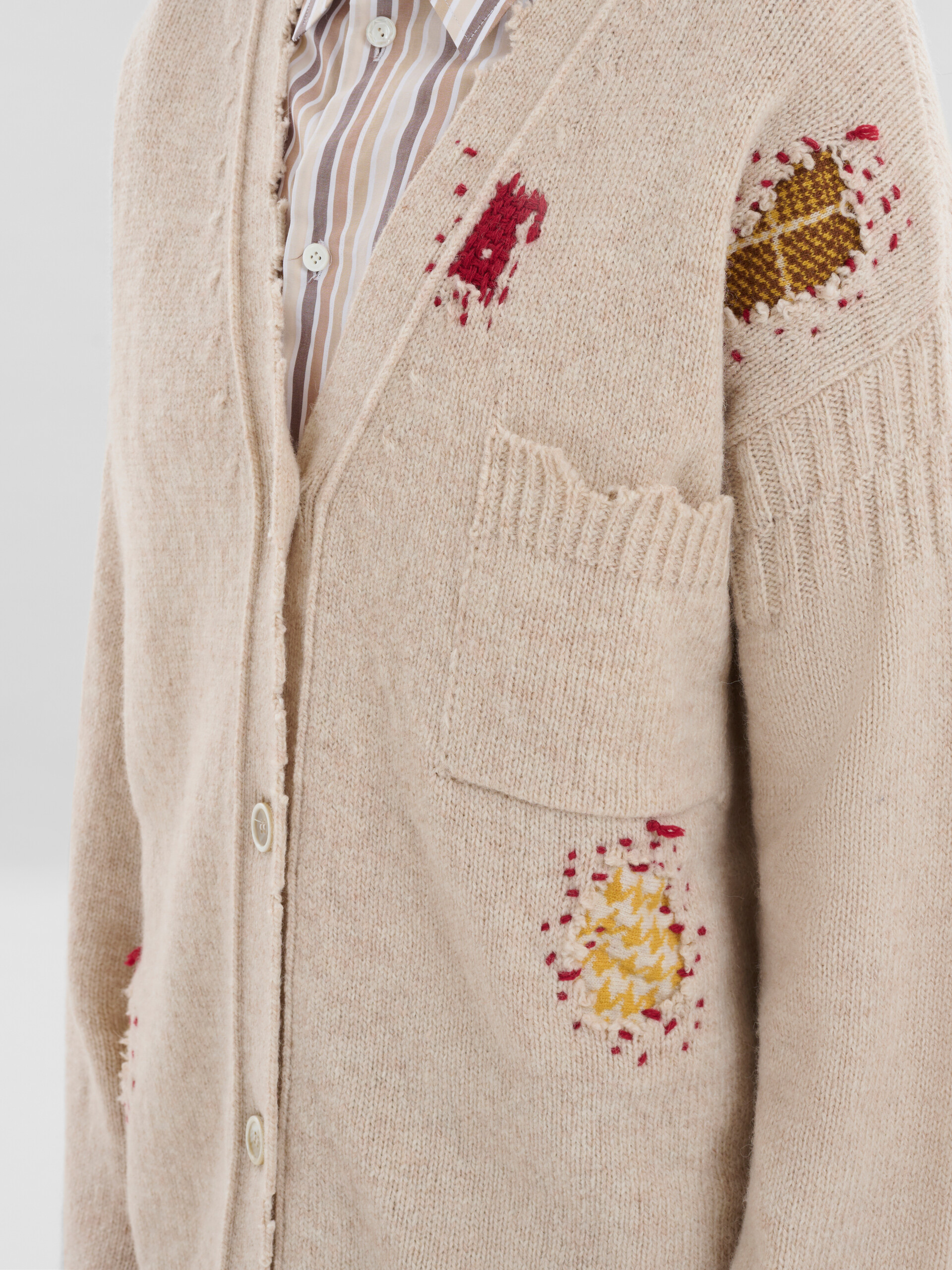 Blue Shetland wool cardigan with Marni mending patches - Pullovers - Image 4