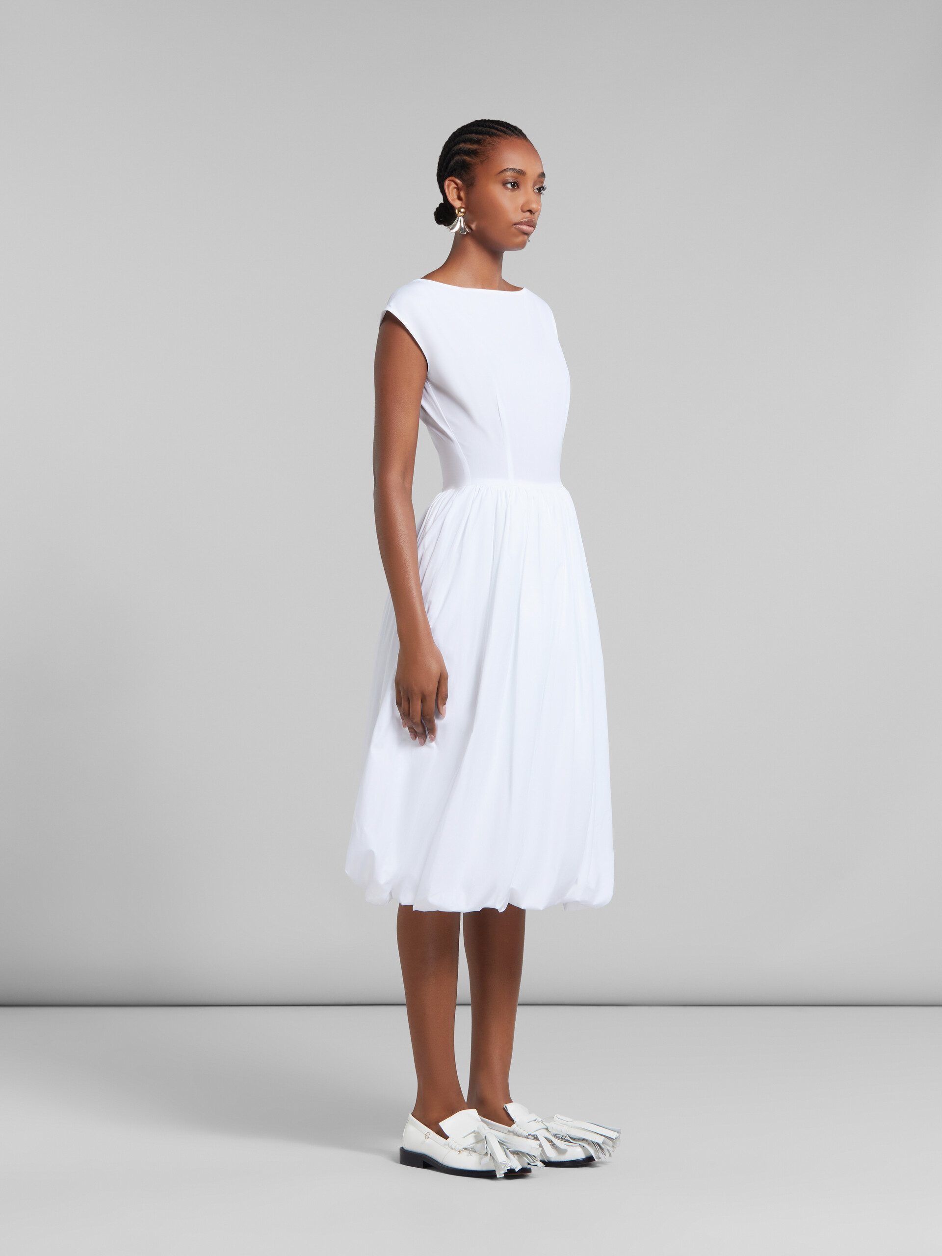 ホワイト オーガニックポプリン地 バルーンドレス - ドレス - Image 6