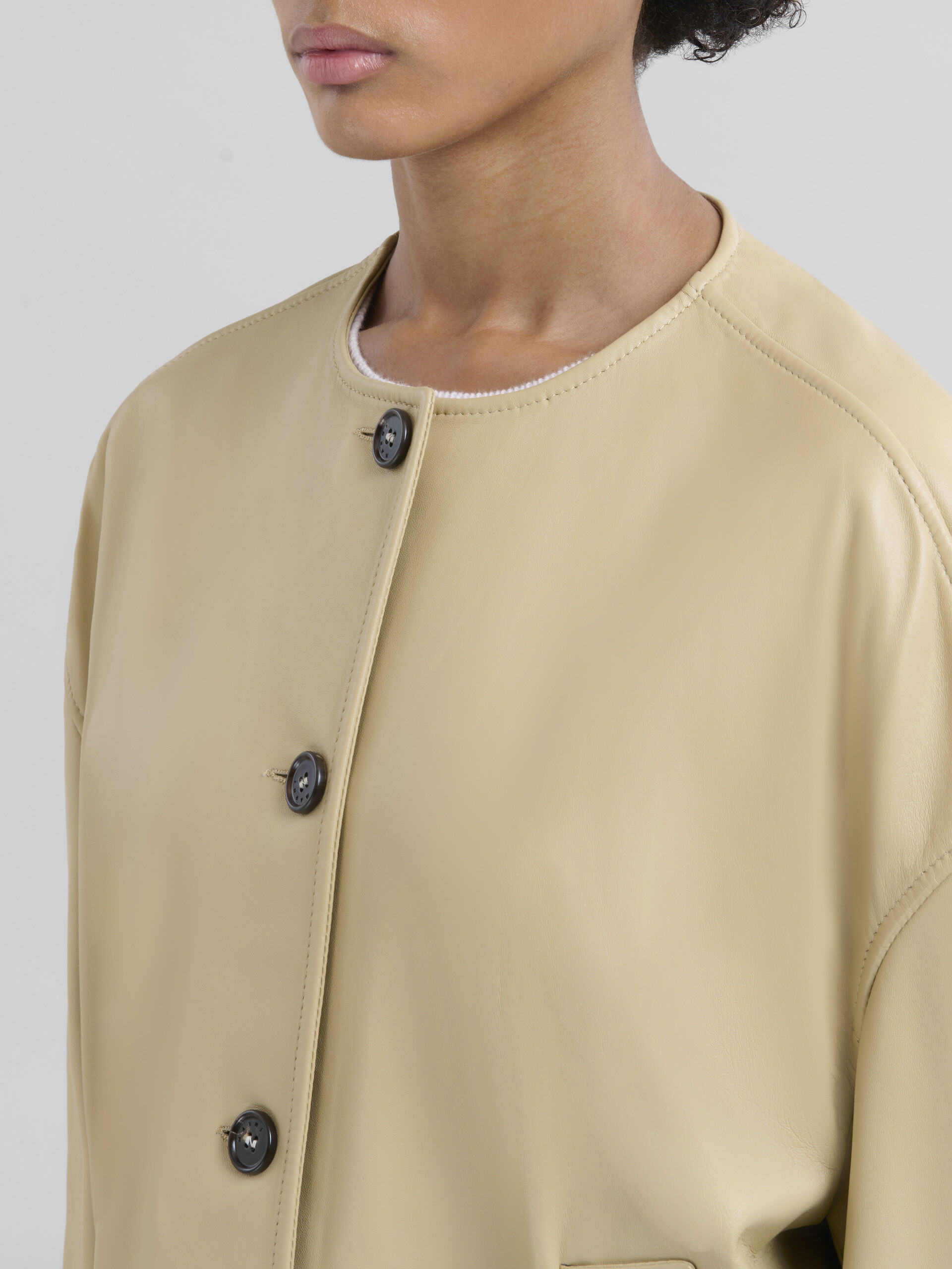 Beige nappa crew neck jacket - Jackets - Image 4