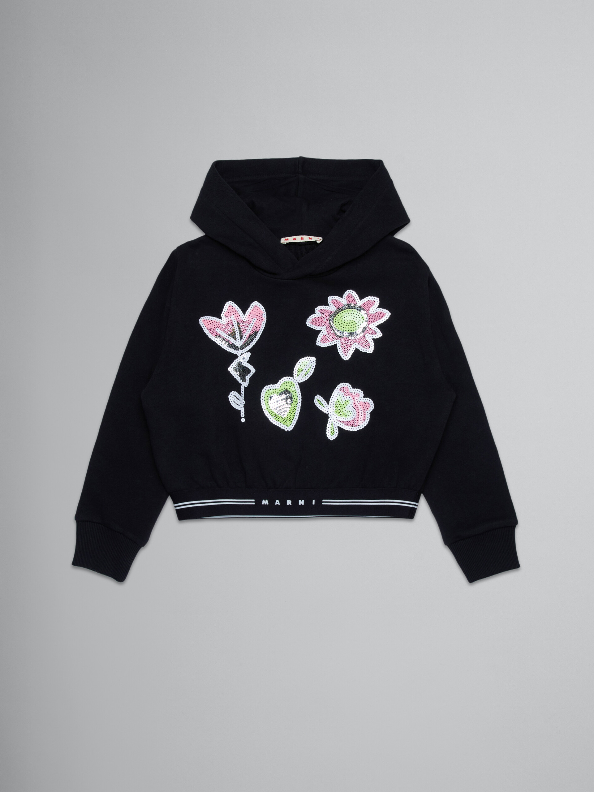 Black sweatshirt with sequined flowers - Sweaters - Image 1