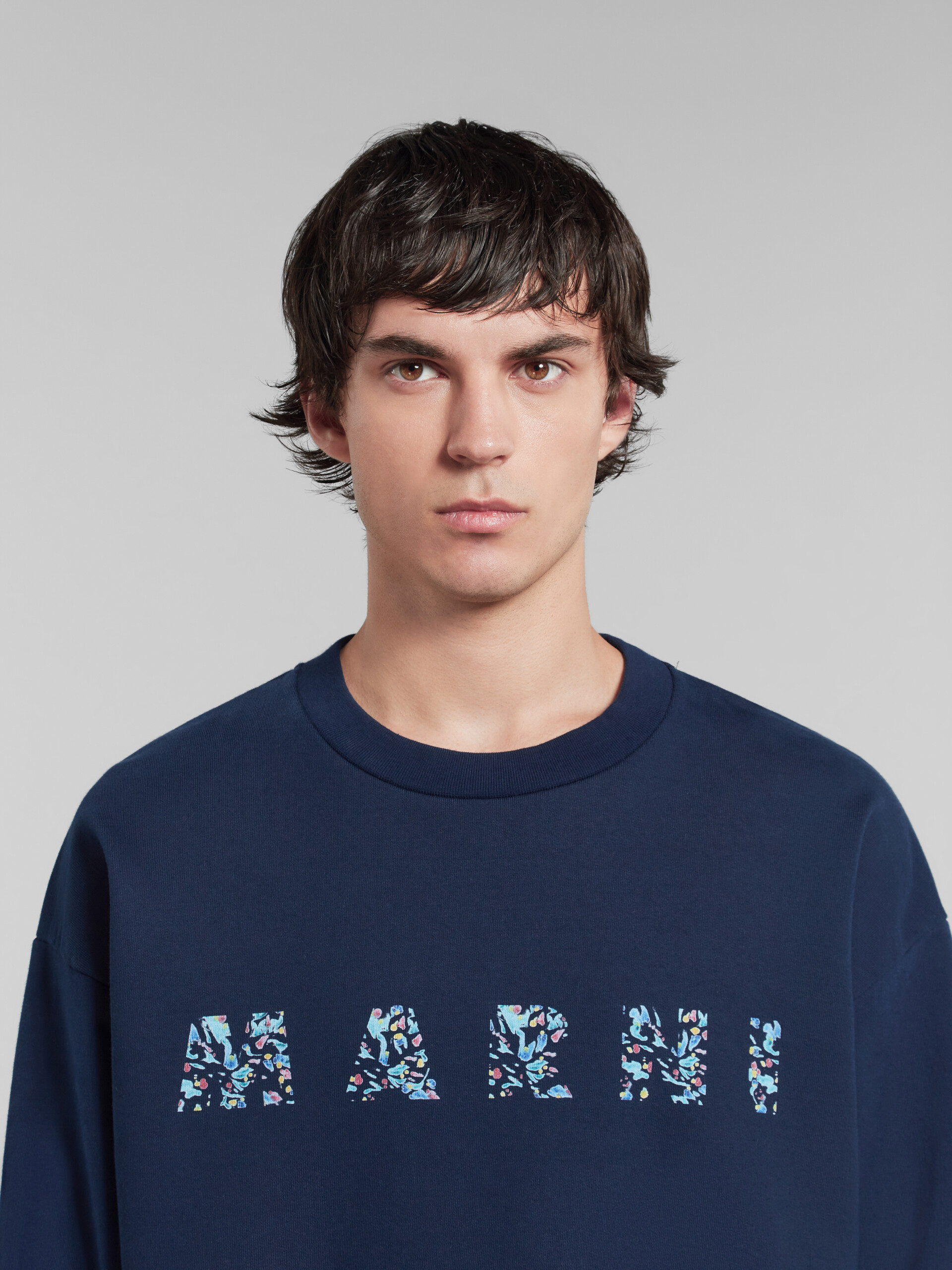 Sweat-shirt en coton biologique bleu avec imprimé à motif Marni - Maille - Image 4