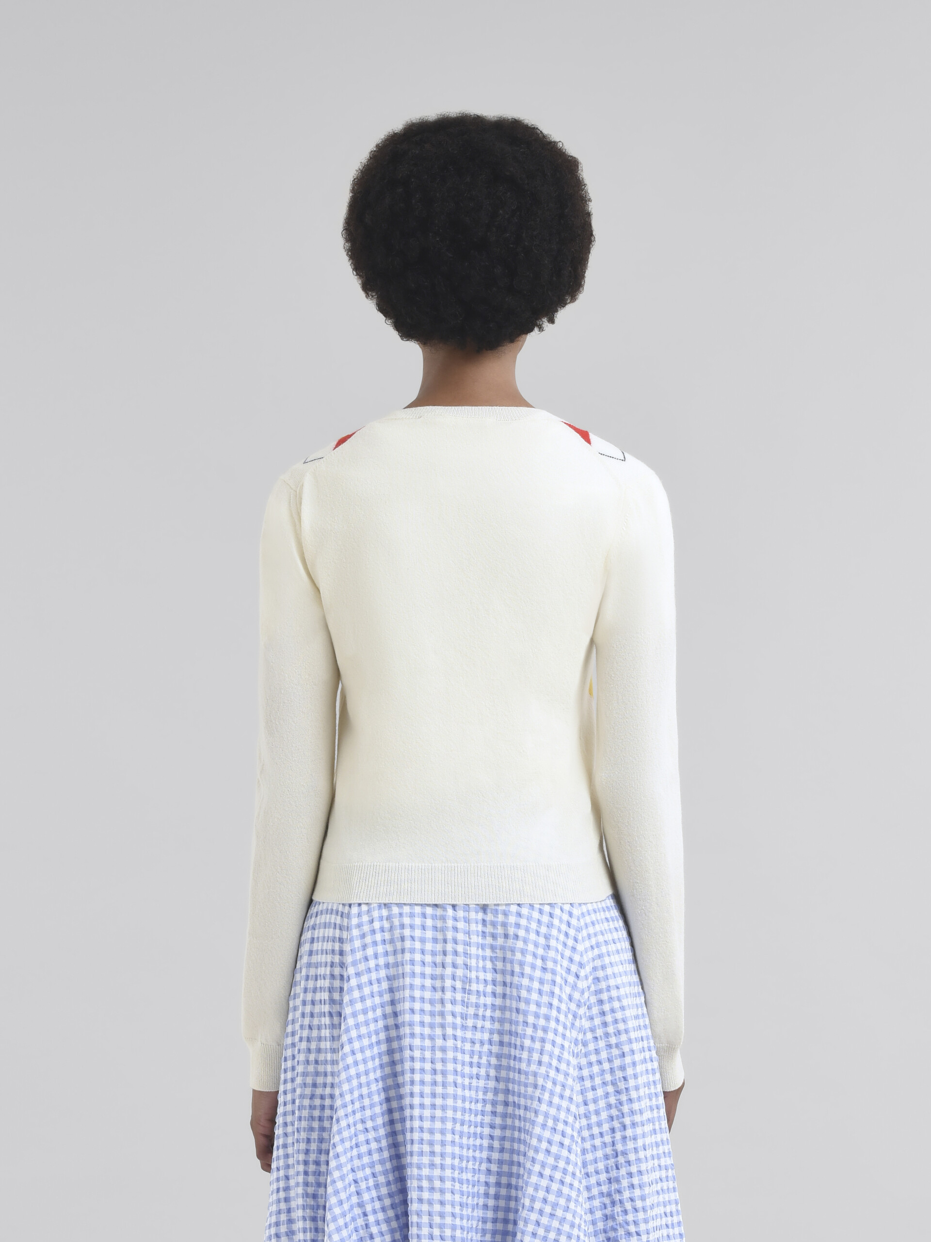 Ivory wool argyle cardigan - Pullovers - Image 3