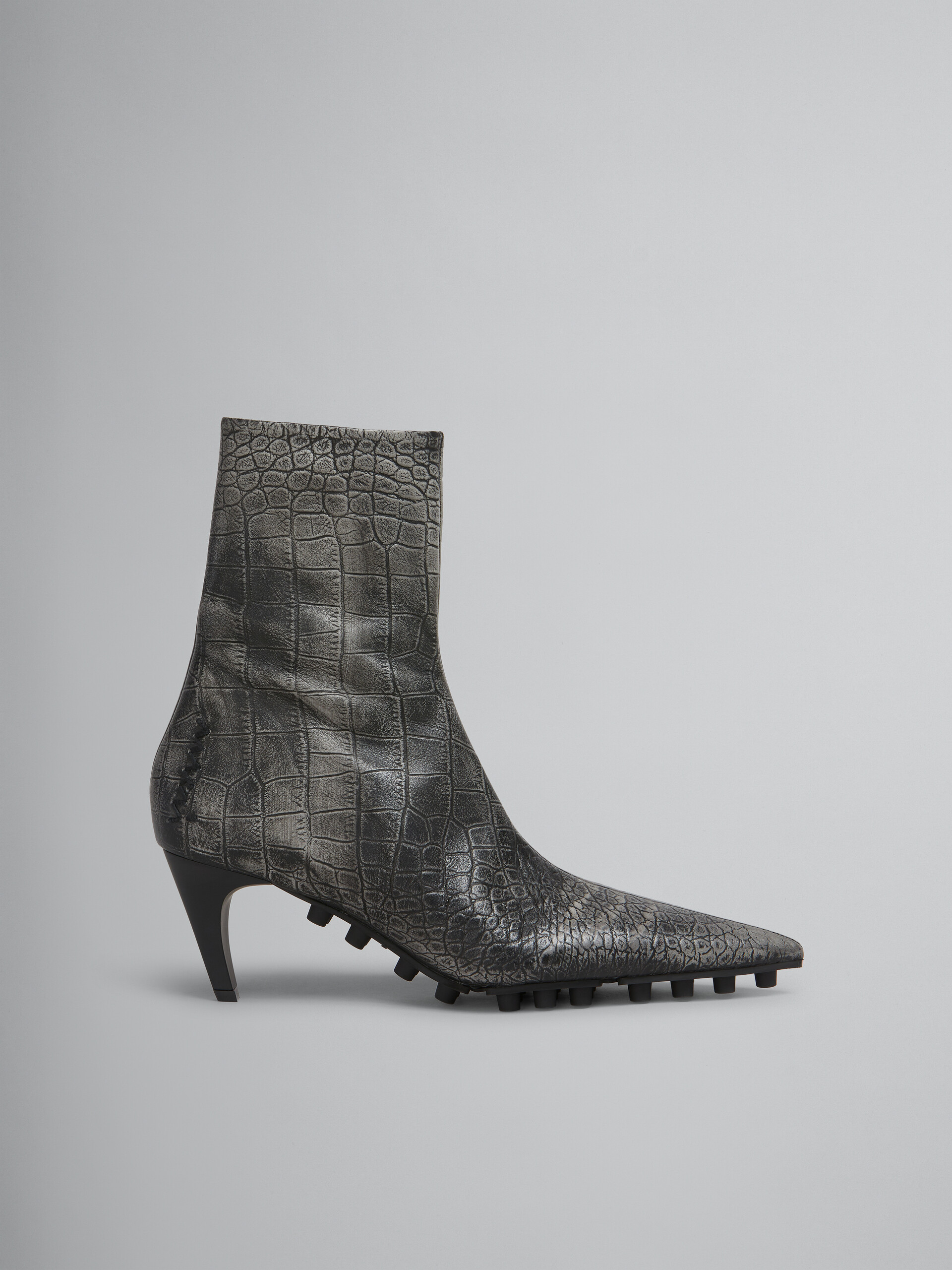 Spike ankle boot in crocodile print leather - Boots - Image 1