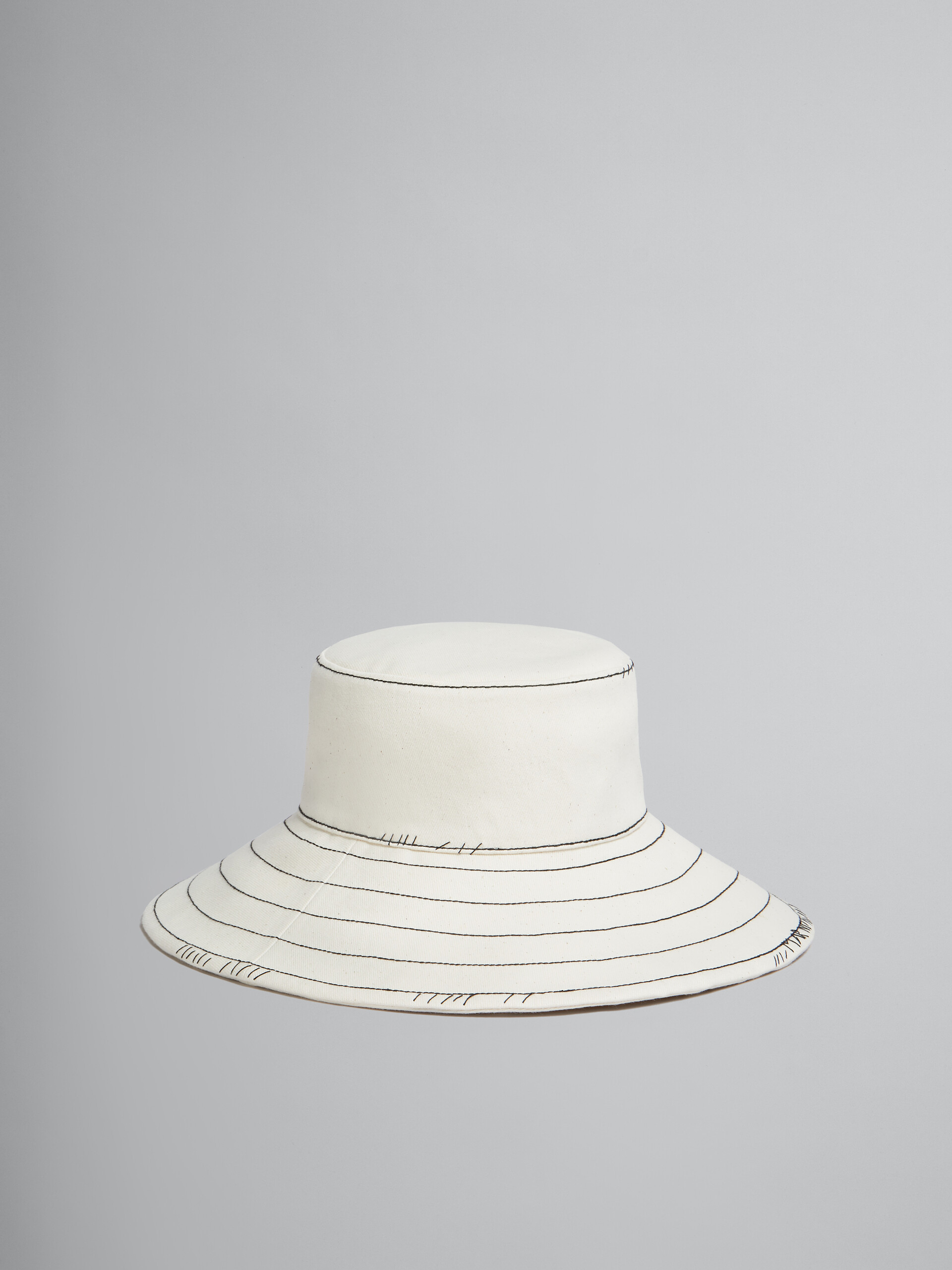 Ecru organic denim bucket hat with straps - Hats - Image 1