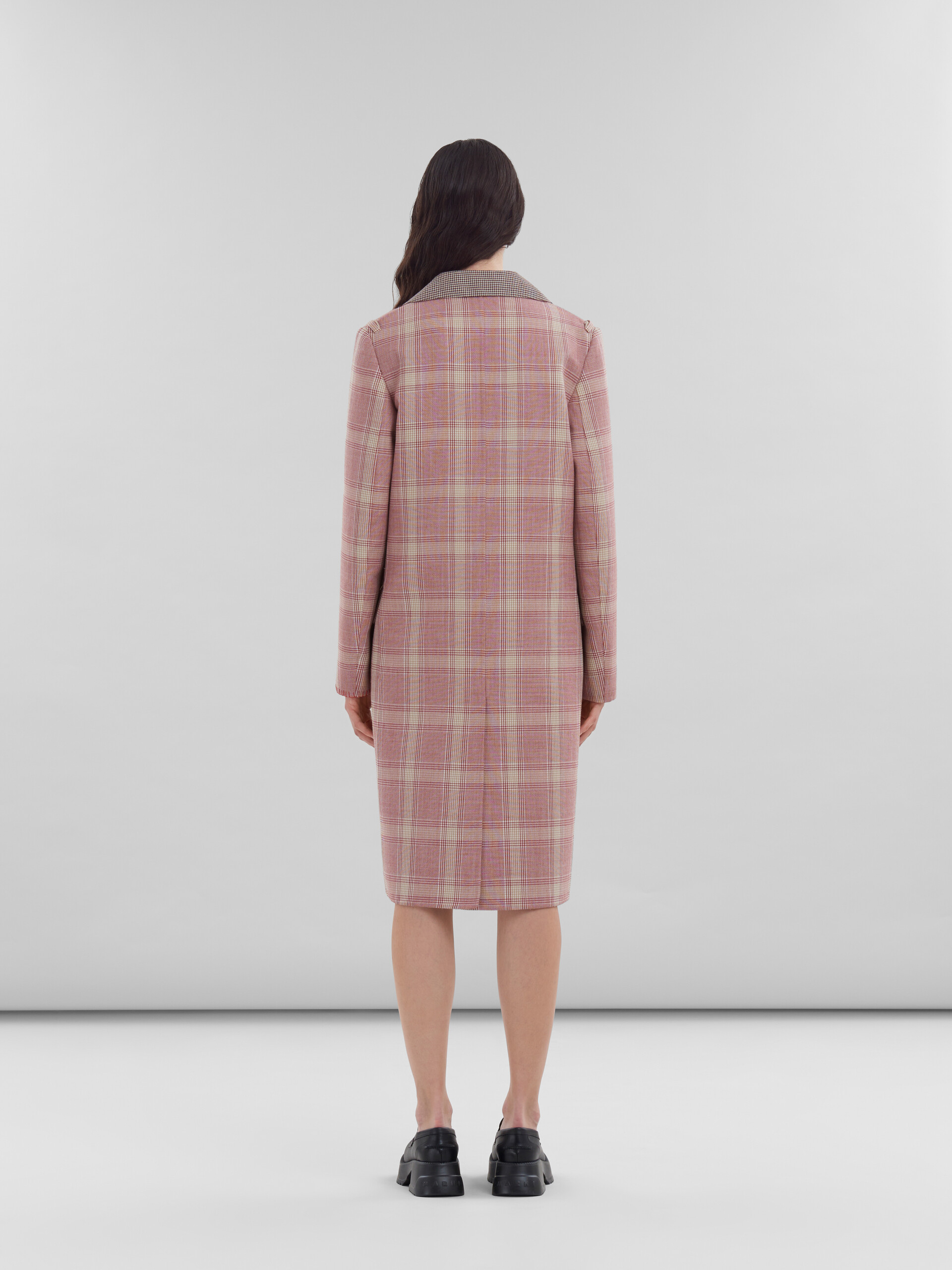 Red checked wool coat with contrast lapels - Coats - Image 3