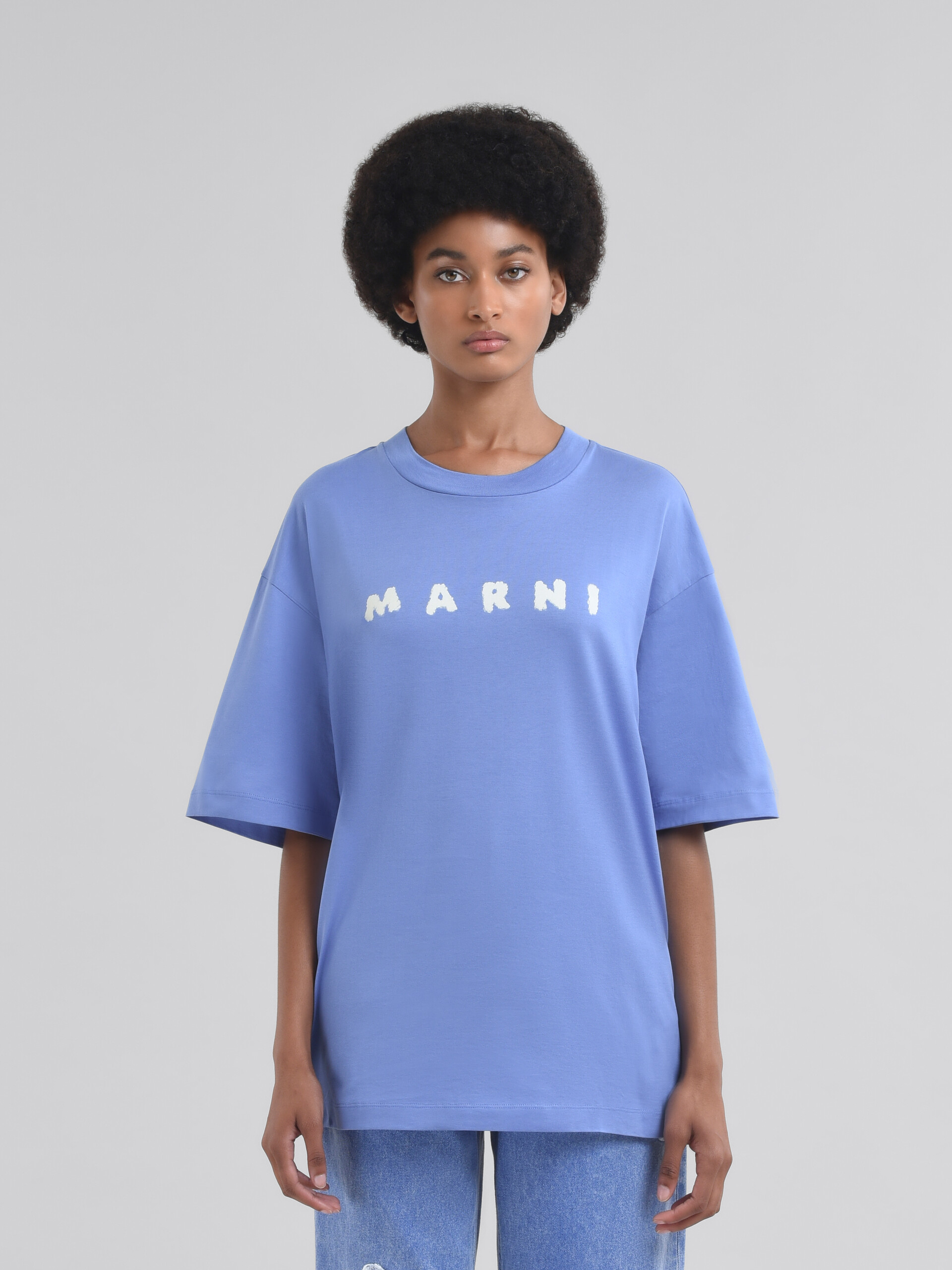 Light blue jersey cotton T-shirt with Marni Scribbled logo - T-shirts - Image 2