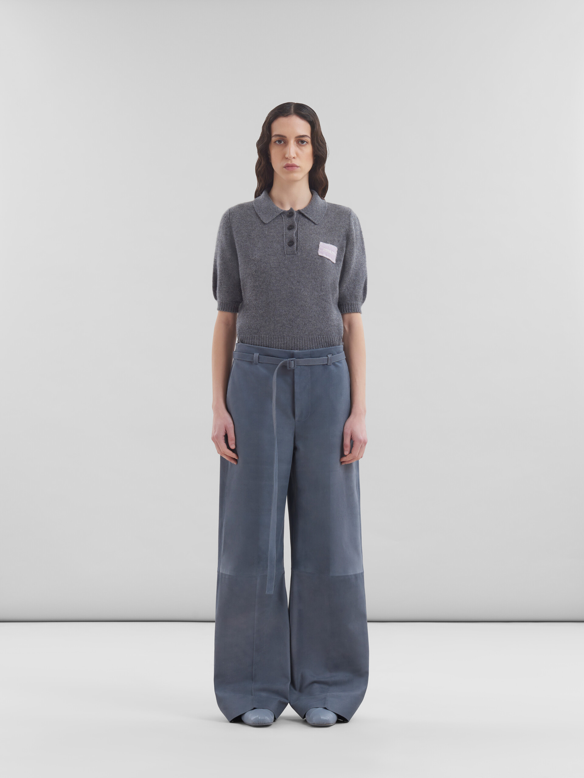 Grey suede trousers with belt - Pants - Image 2