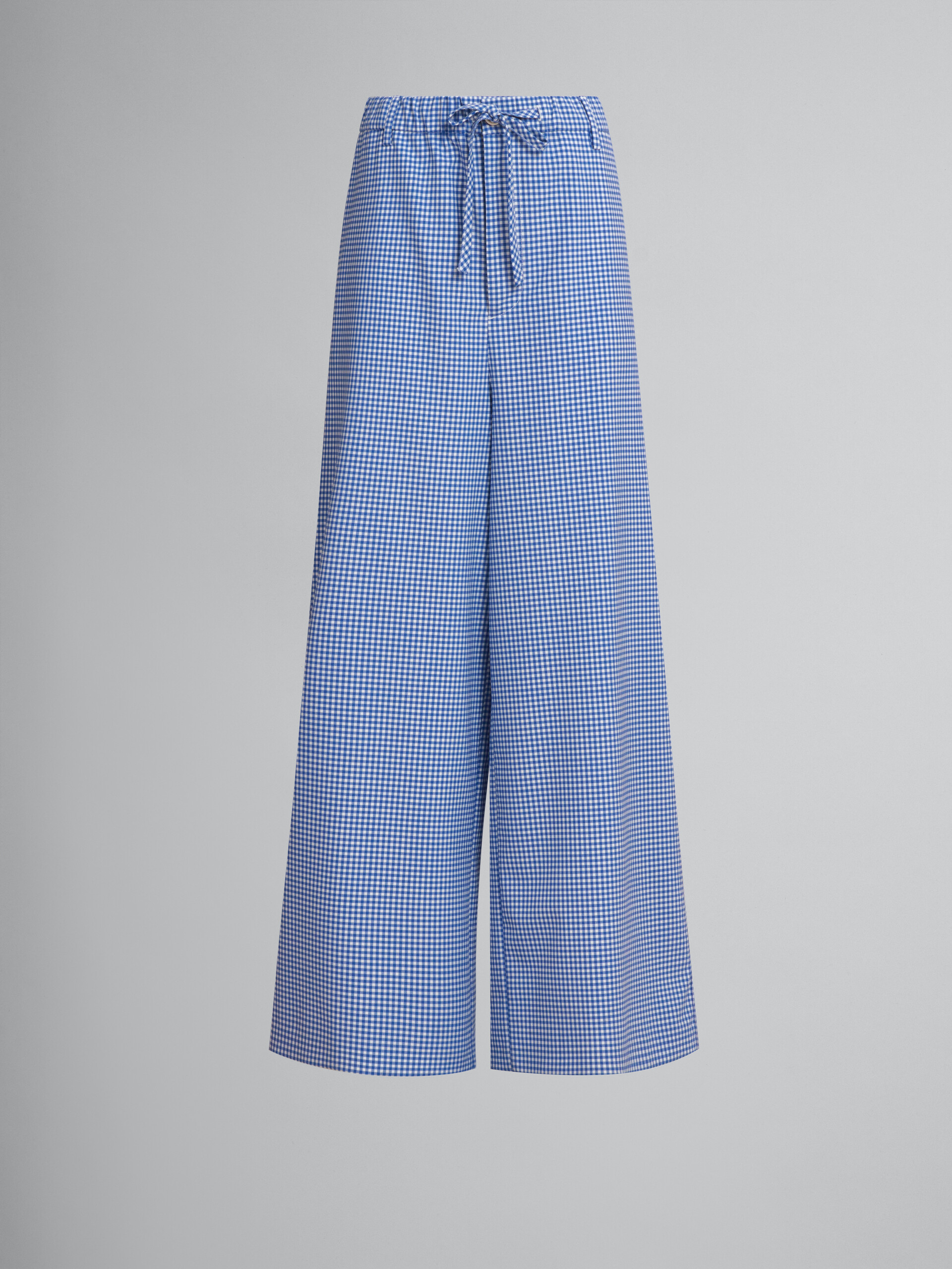 Wool blend blue and white checked drawstring trousers - Pants - Image 1