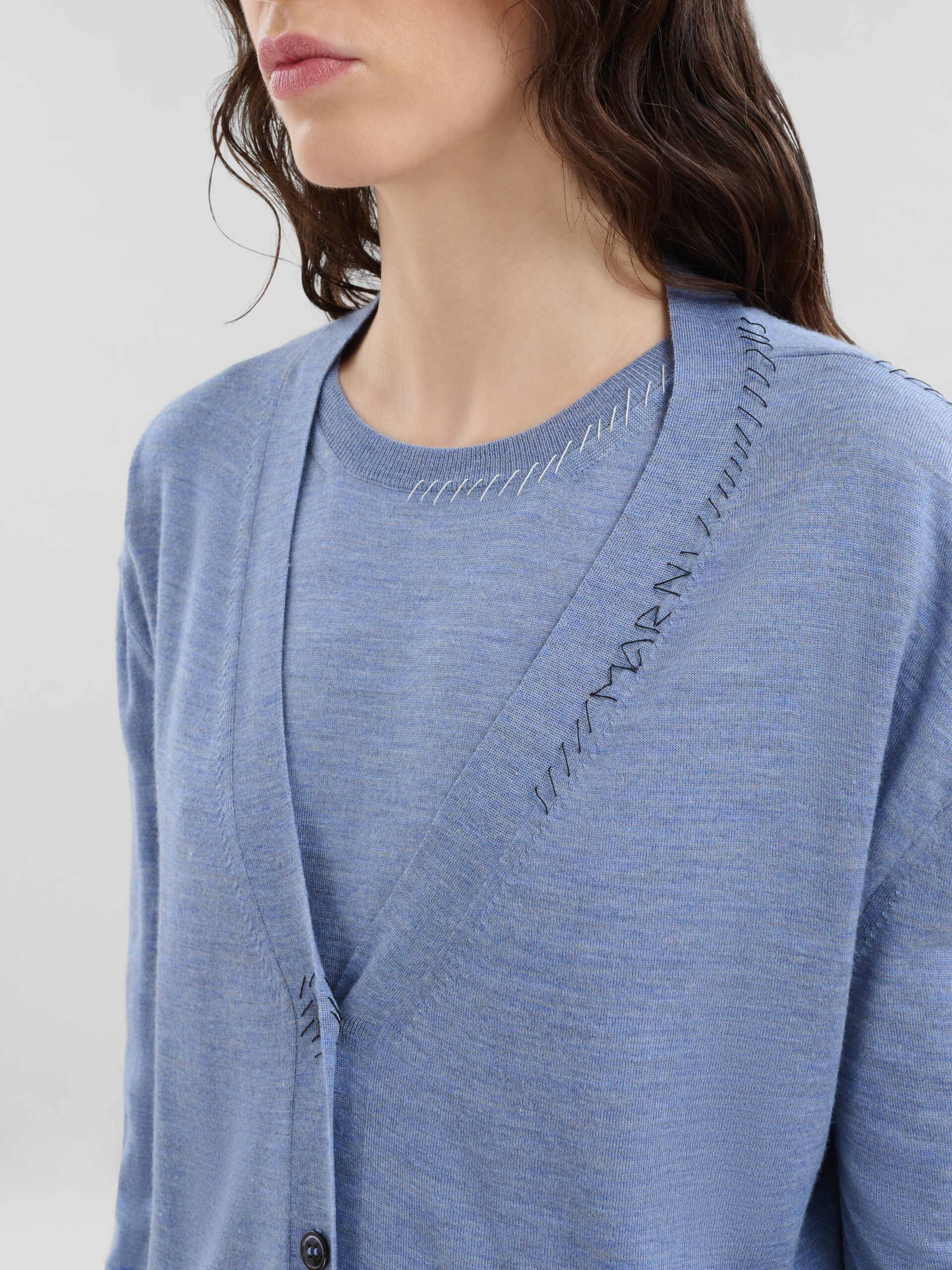 Blue wool-silk cardigan with Marni mending - Pullovers - Image 4