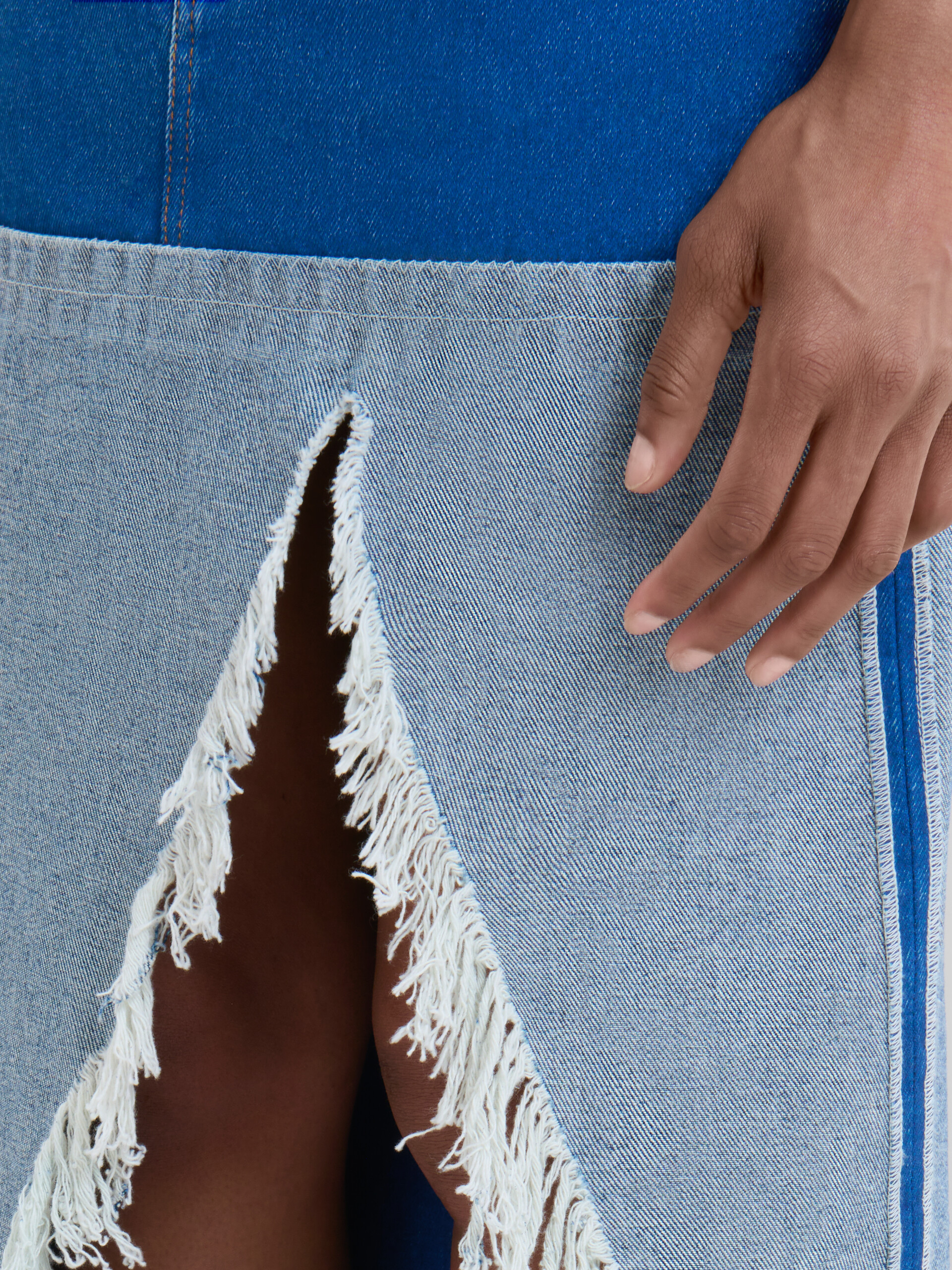 Blue organic denim two-tone midi skirt - Skirts - Image 4