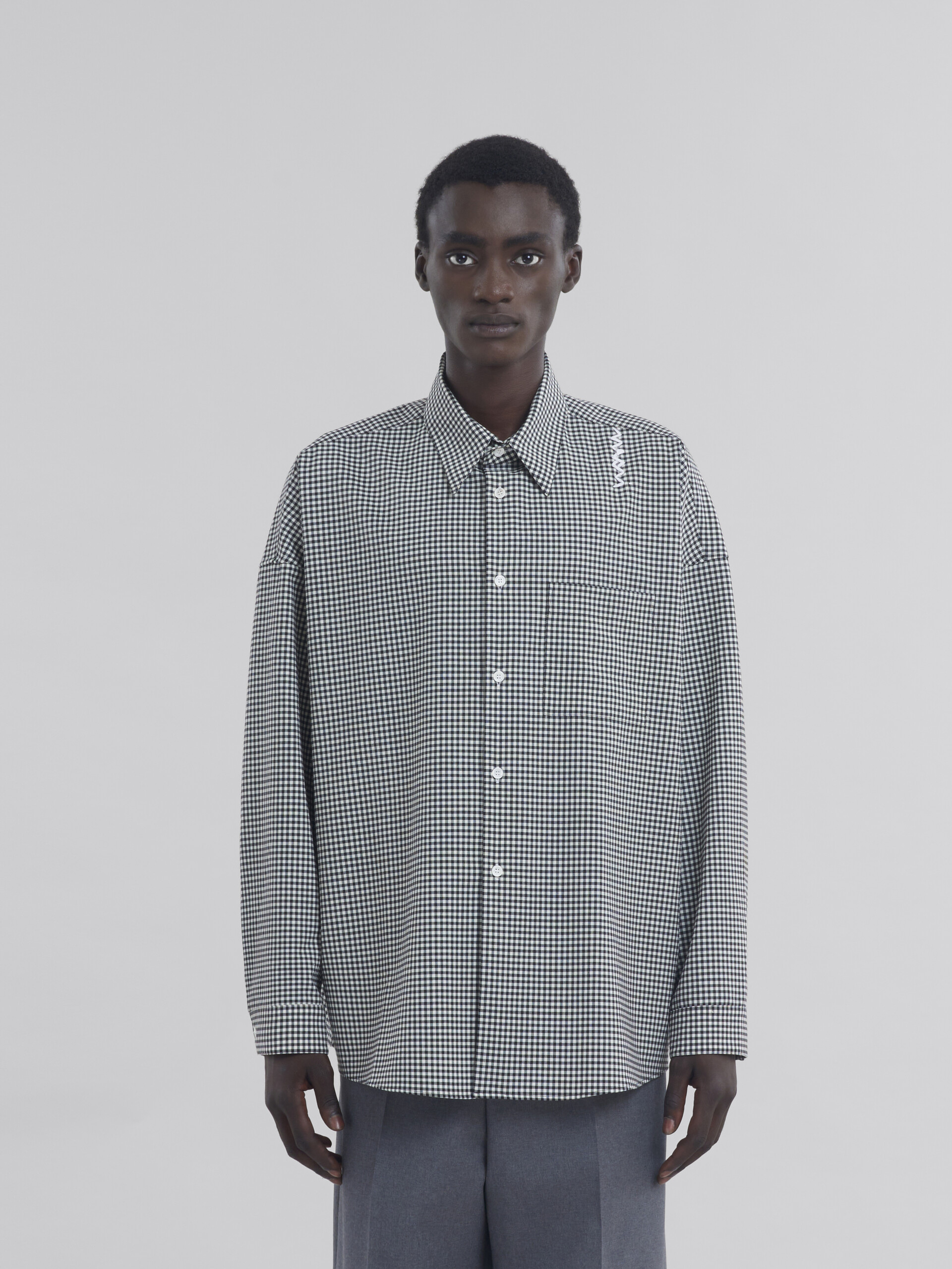 Blue and white checked wool shirt - Shirts - Image 2