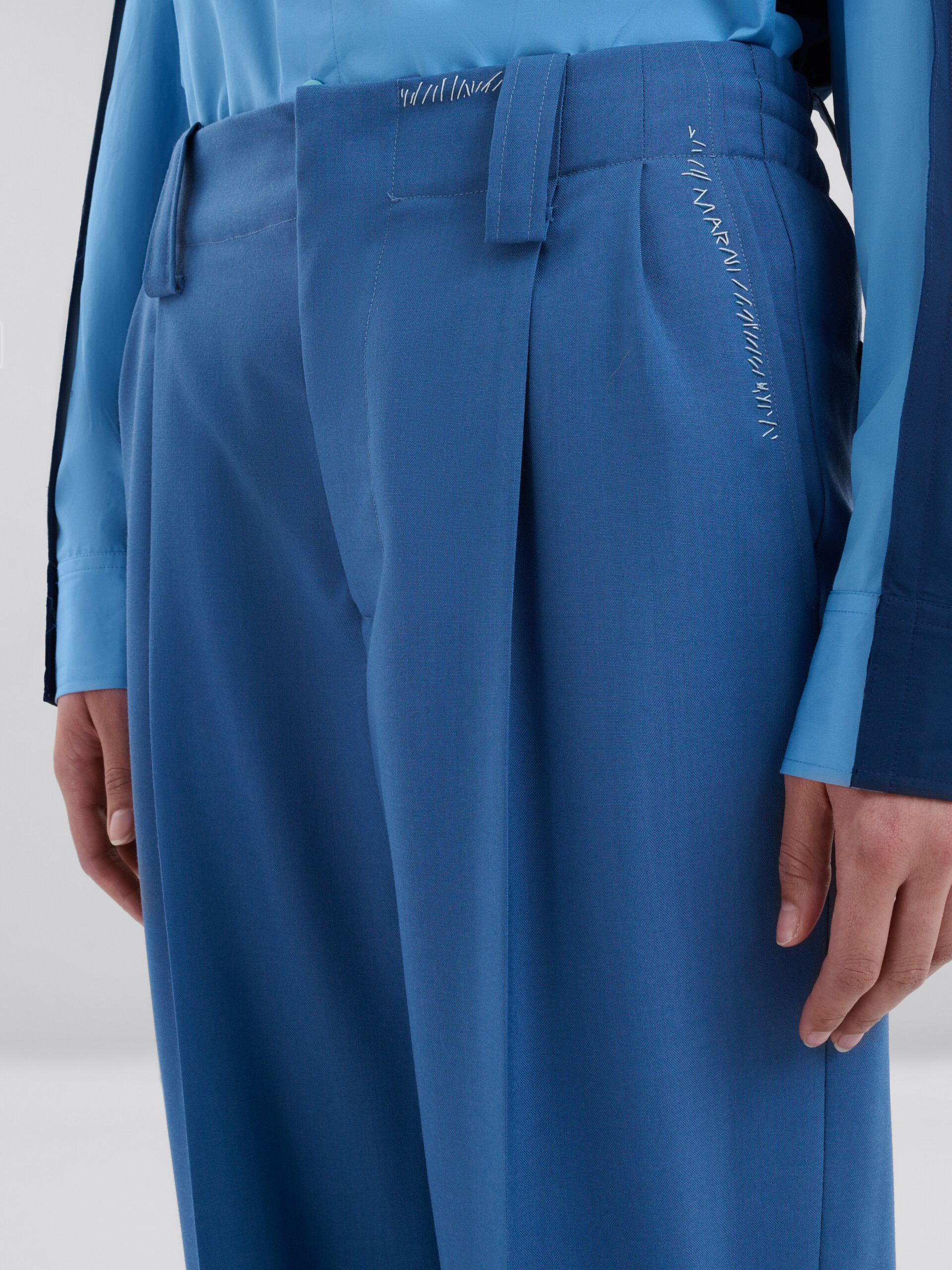 Blue tropical wool pleated trousers - Pants - Image 4