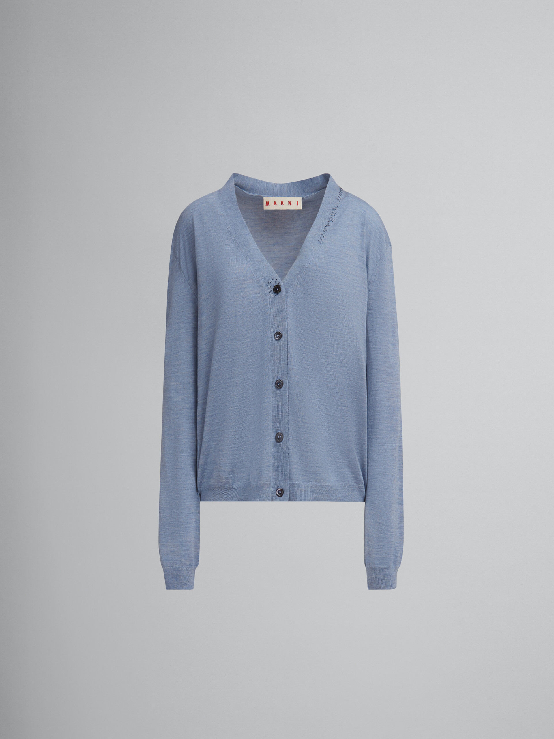 Cardigan in lana-seta blu con rammendo Marni - Pullover - Image 1