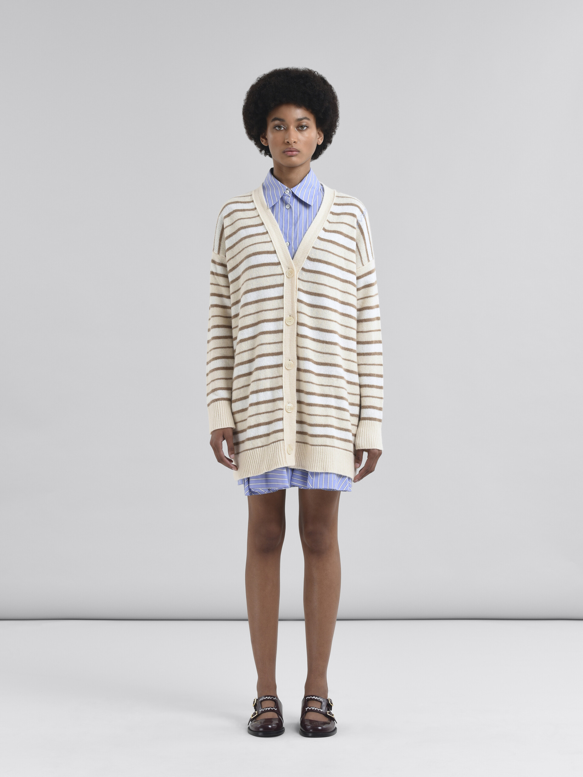 Ivory striped cashmere blend cardigan - Pullovers - Image 2