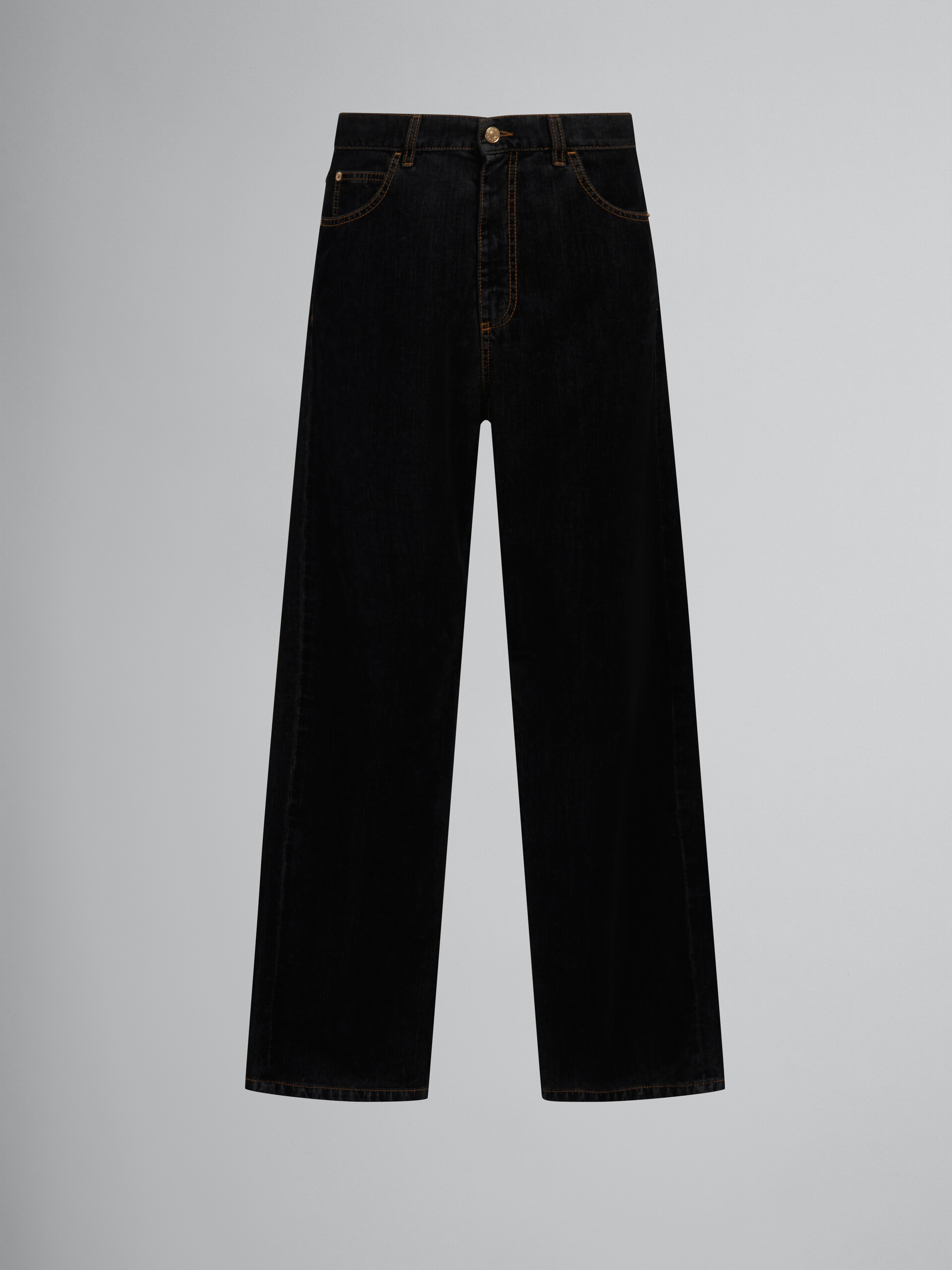 ブラック フロックドデニム製 ワイドレッグジーンズ - パンツ - Image 1