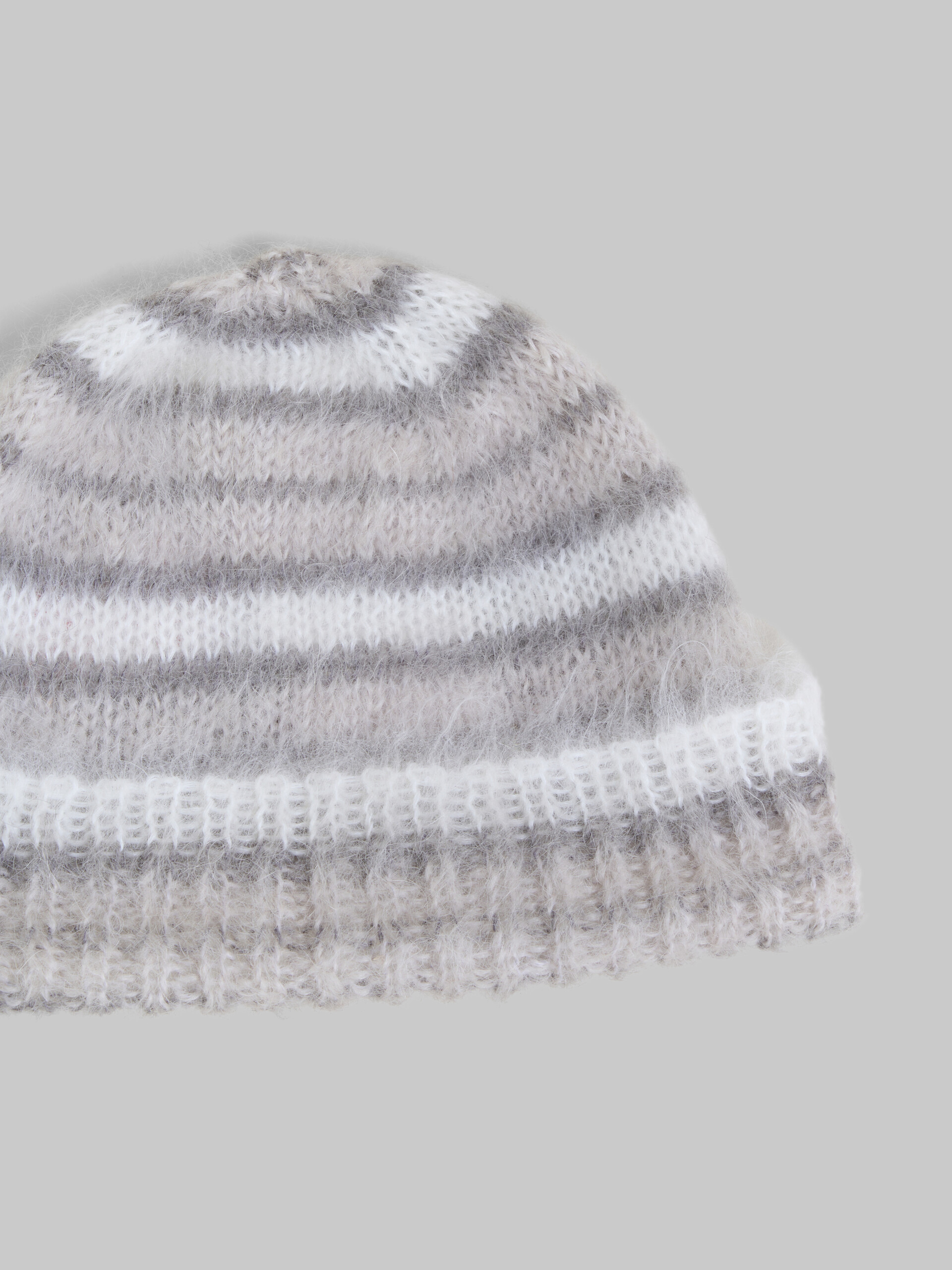 Grey brushed mohair beanie with stripes - Hats - Image 4