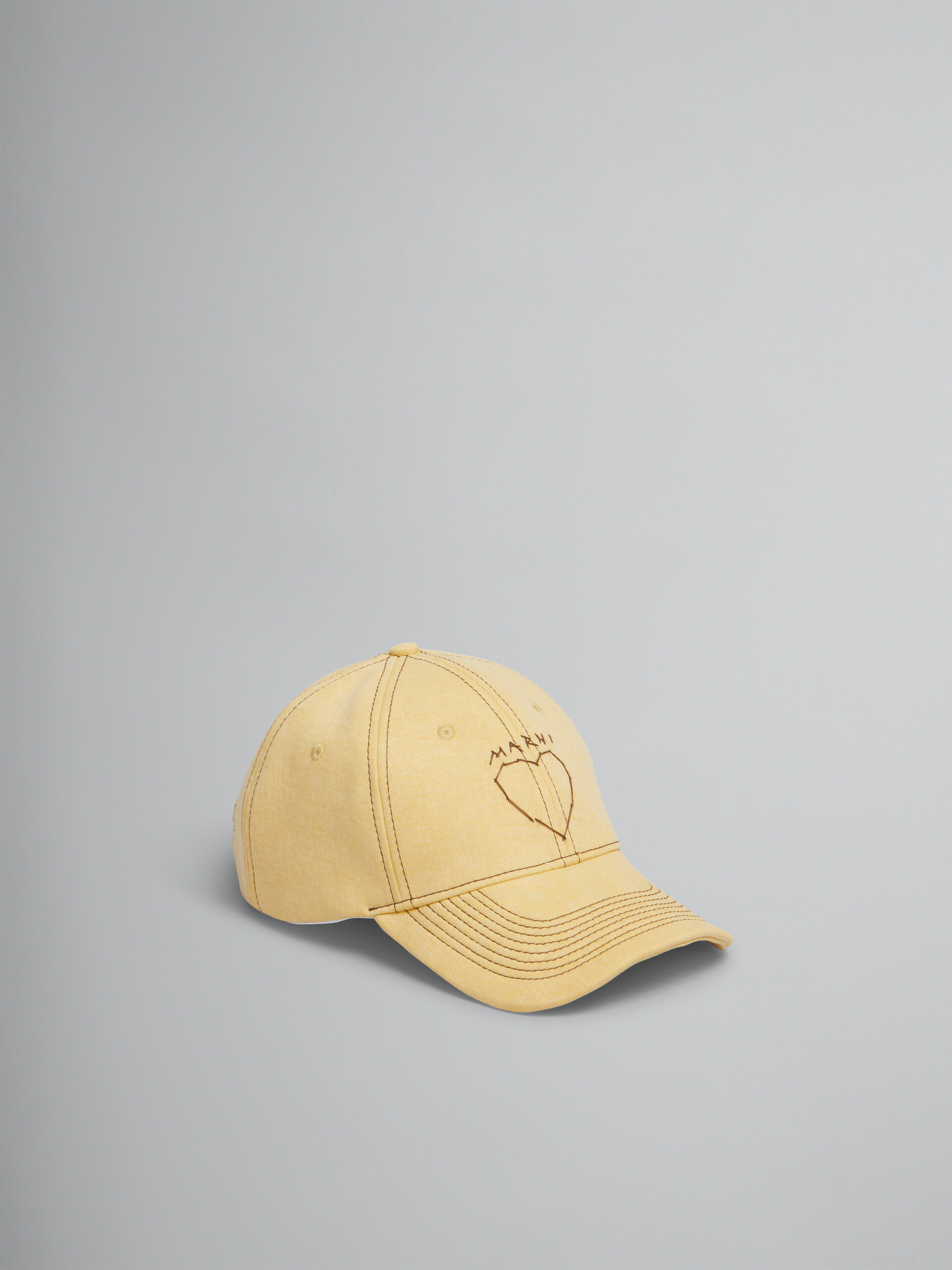 Yellow organic denim baseball cap with Marni mending - Hats - Image 1