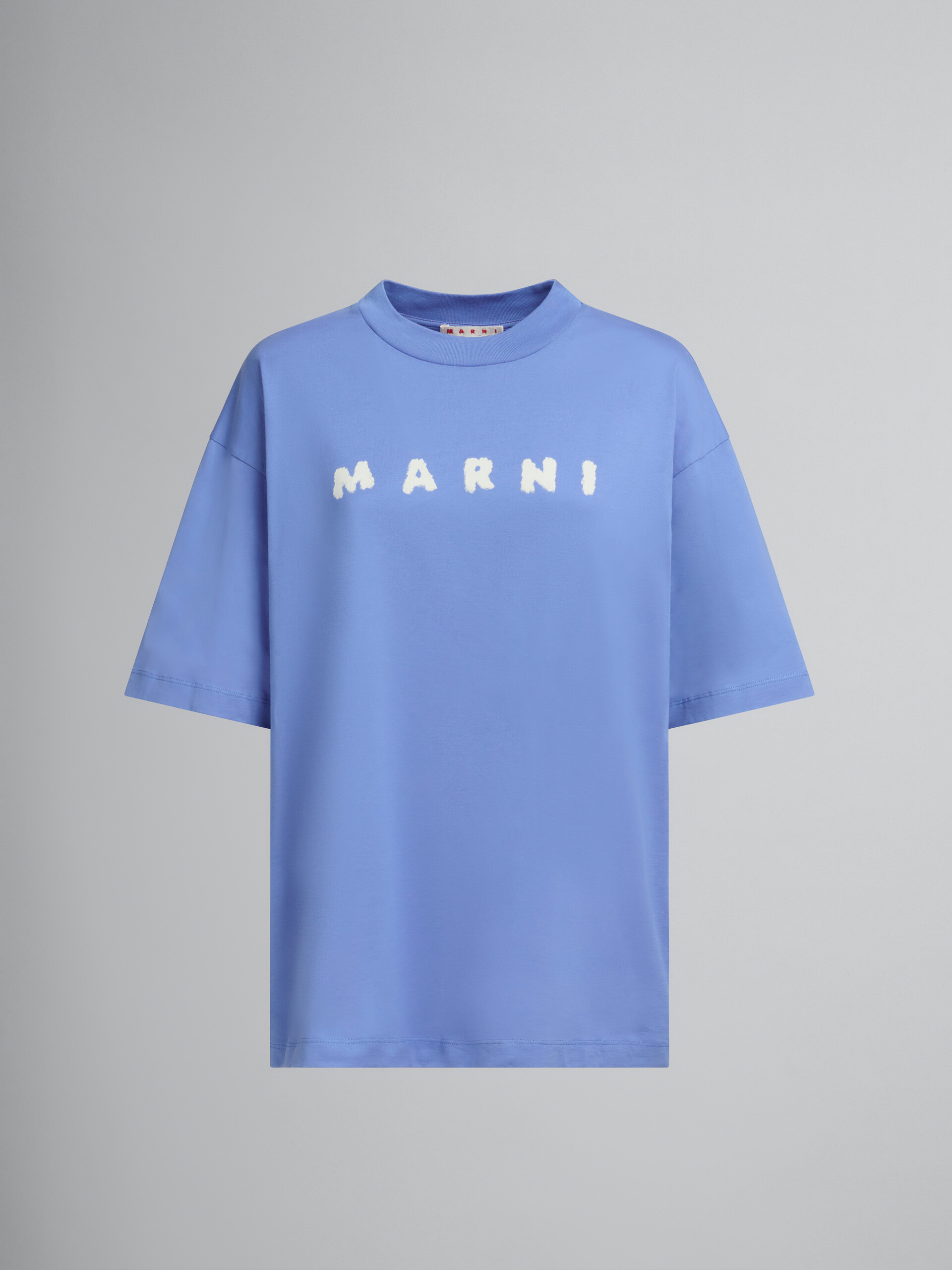 Light blue jersey cotton T-shirt with Marni Scribbled logo - T-shirts - Image 1