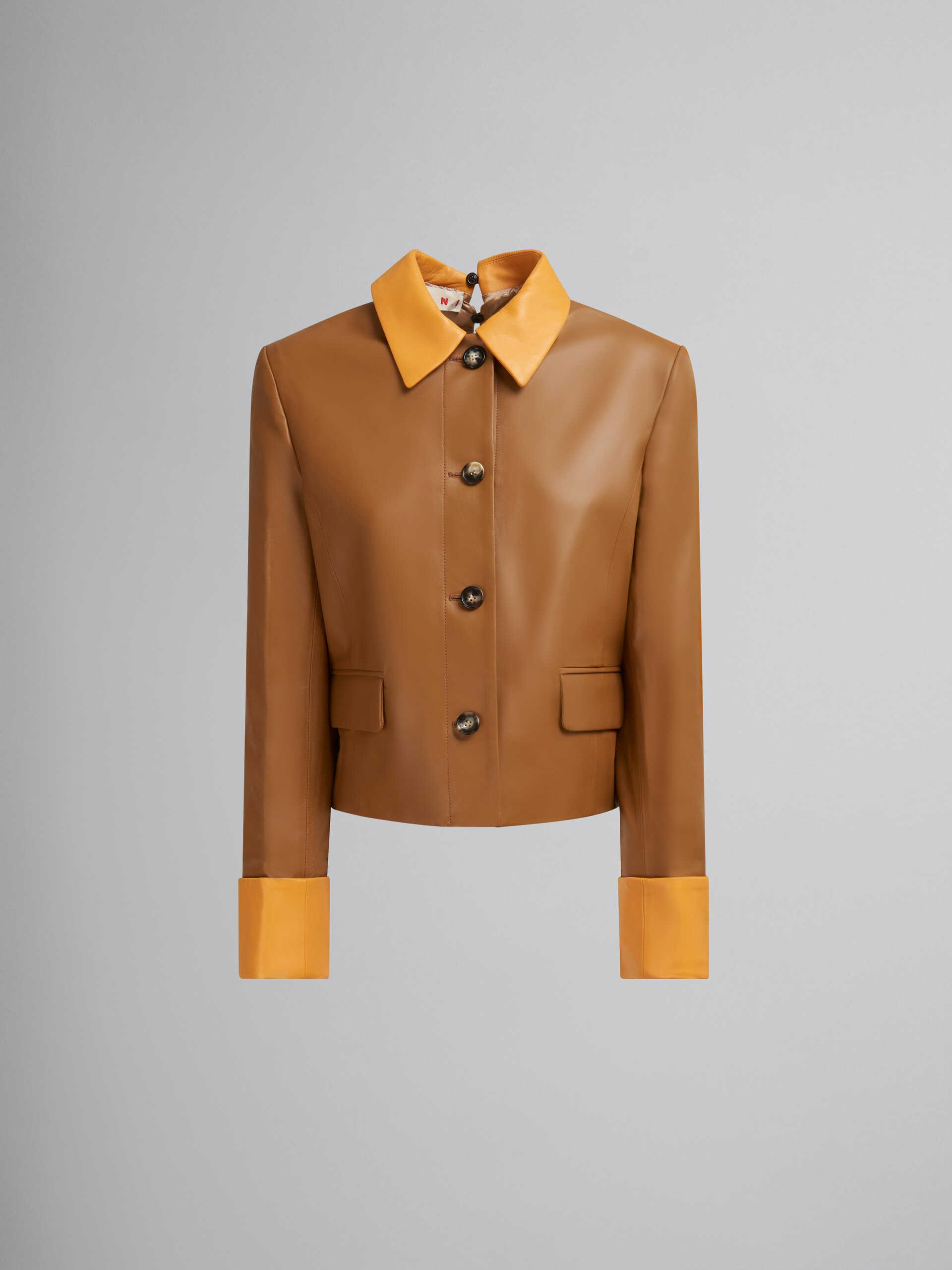 Veste en cuir nappa color-block orange et marron - Manteaux - Image 1