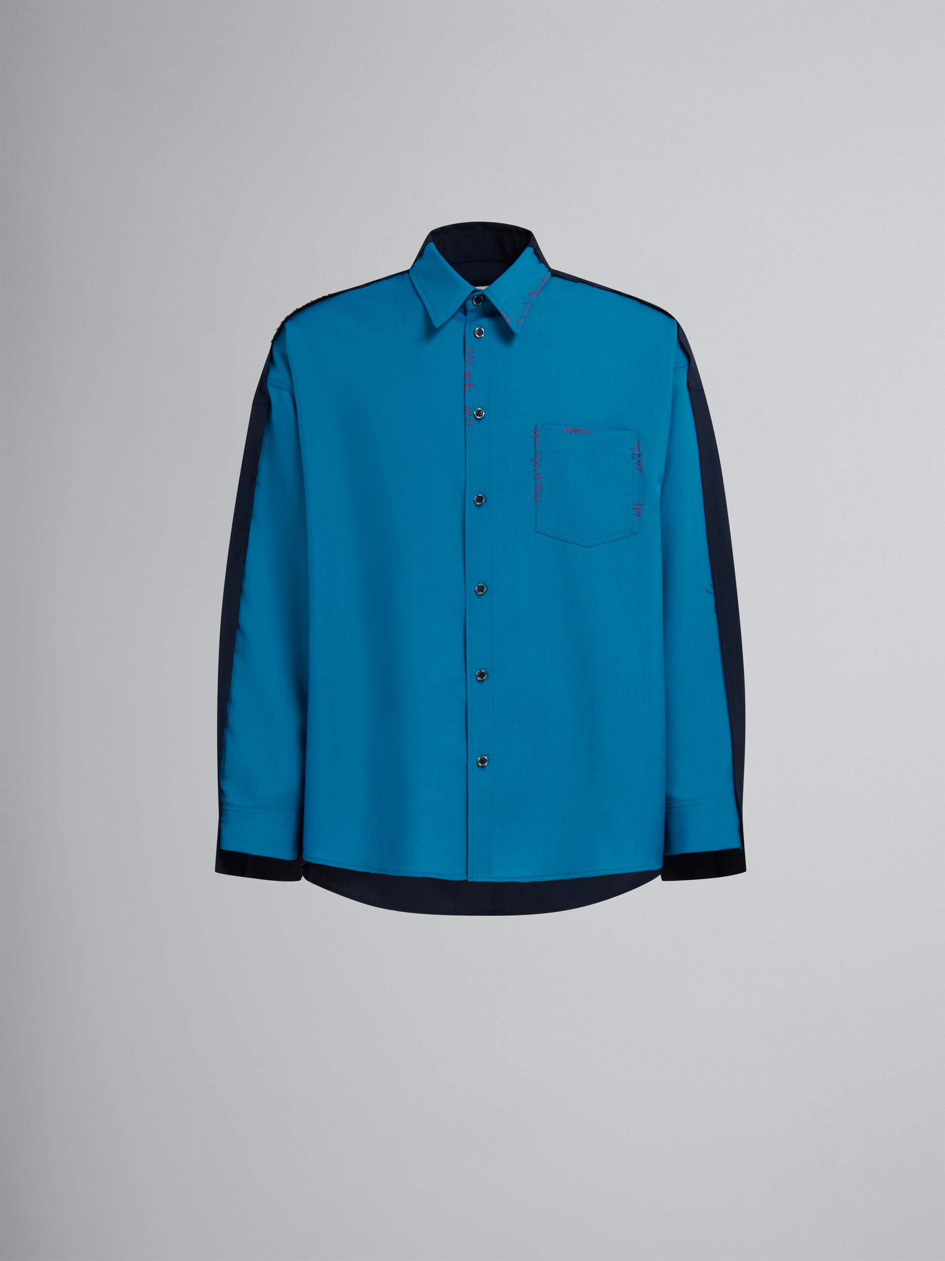 Chemise en laine tropicale bleue avec dos contrastant - Chemises - Image 1
