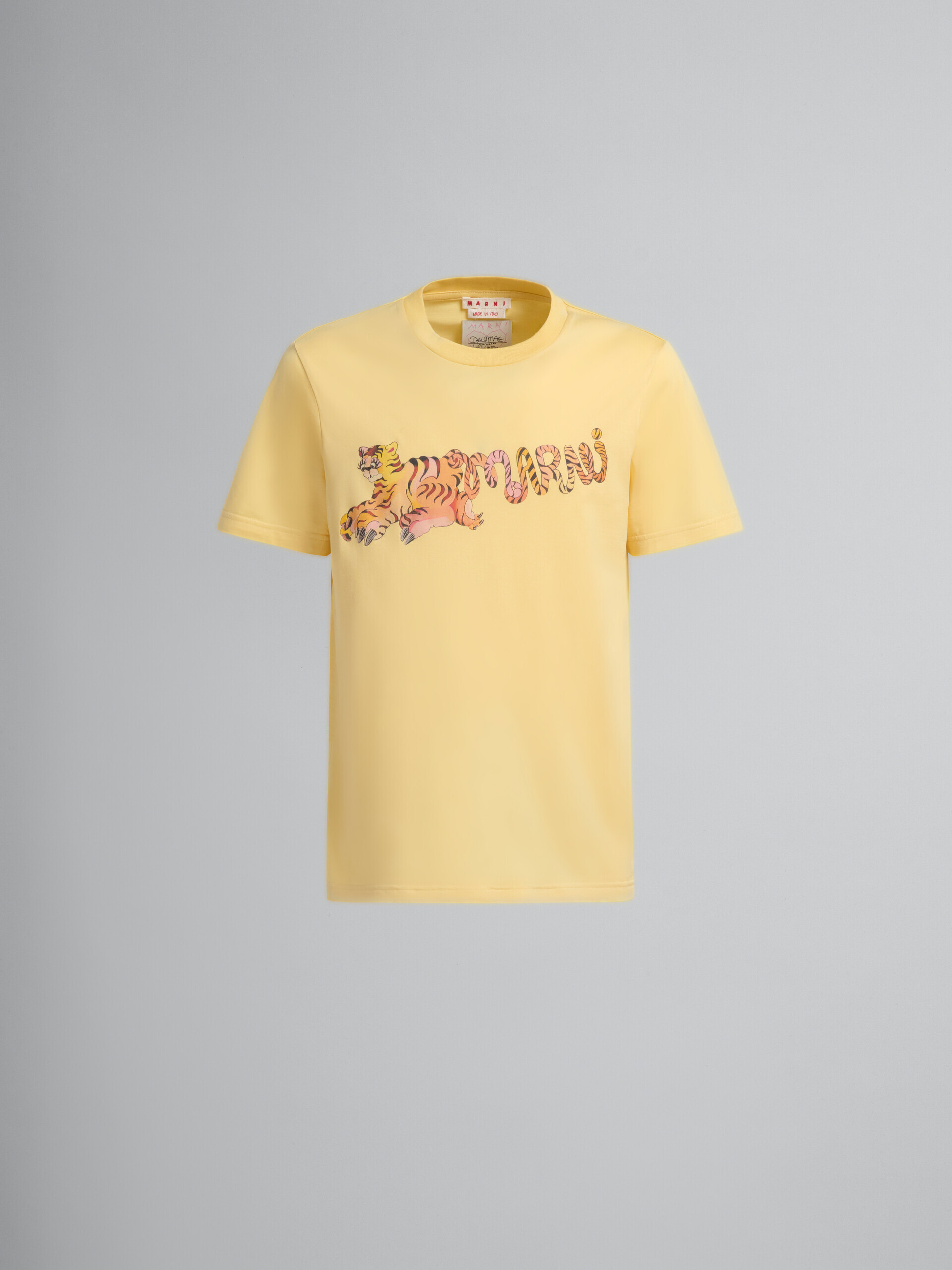 プリント入りイエローのオーガニックジャージー製レギュラーフィットTシャツ - Tシャツ - Image 2