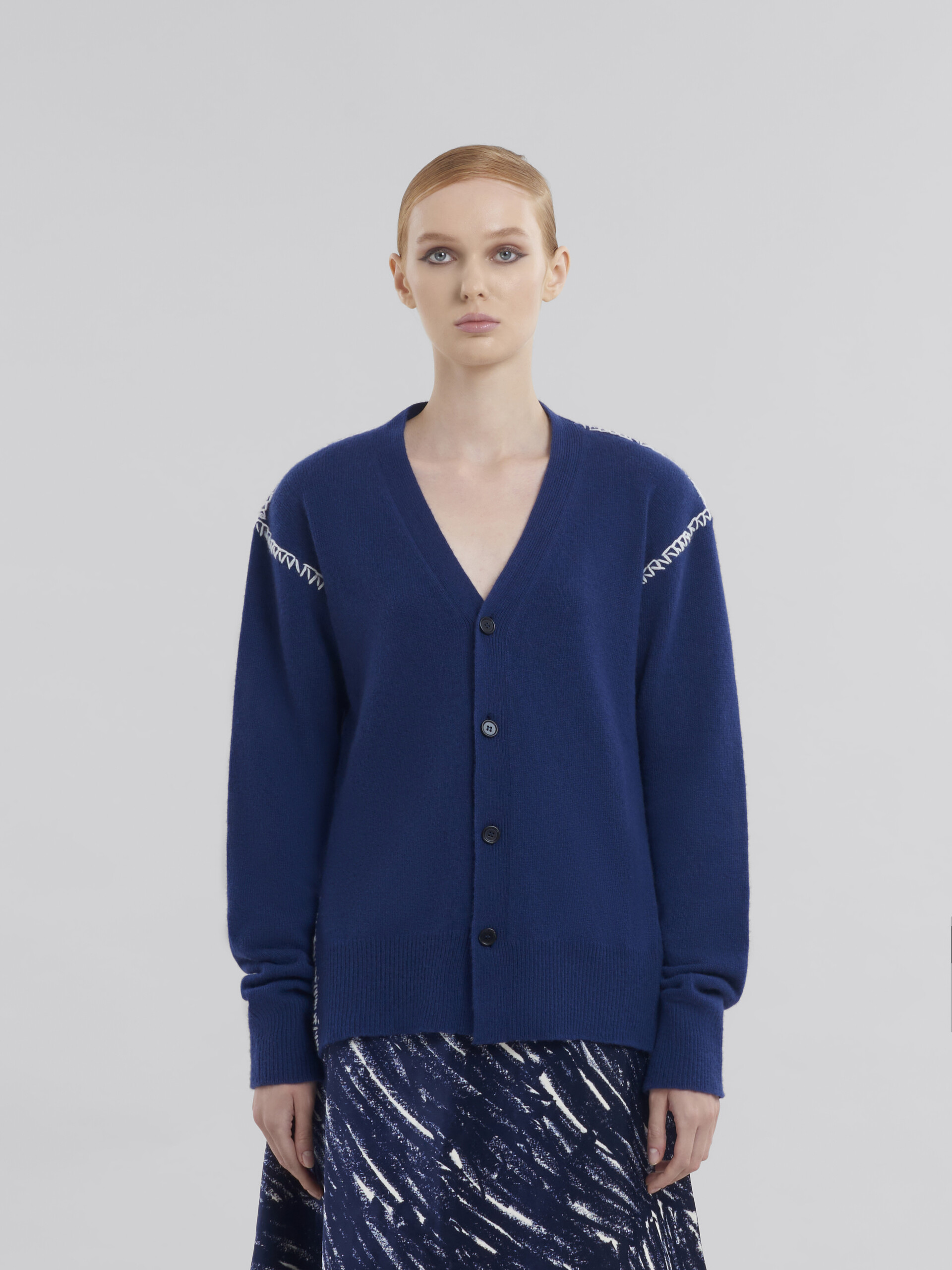 Blue wool-cashmere cardigan with Marni mending - Pullovers - Image 2