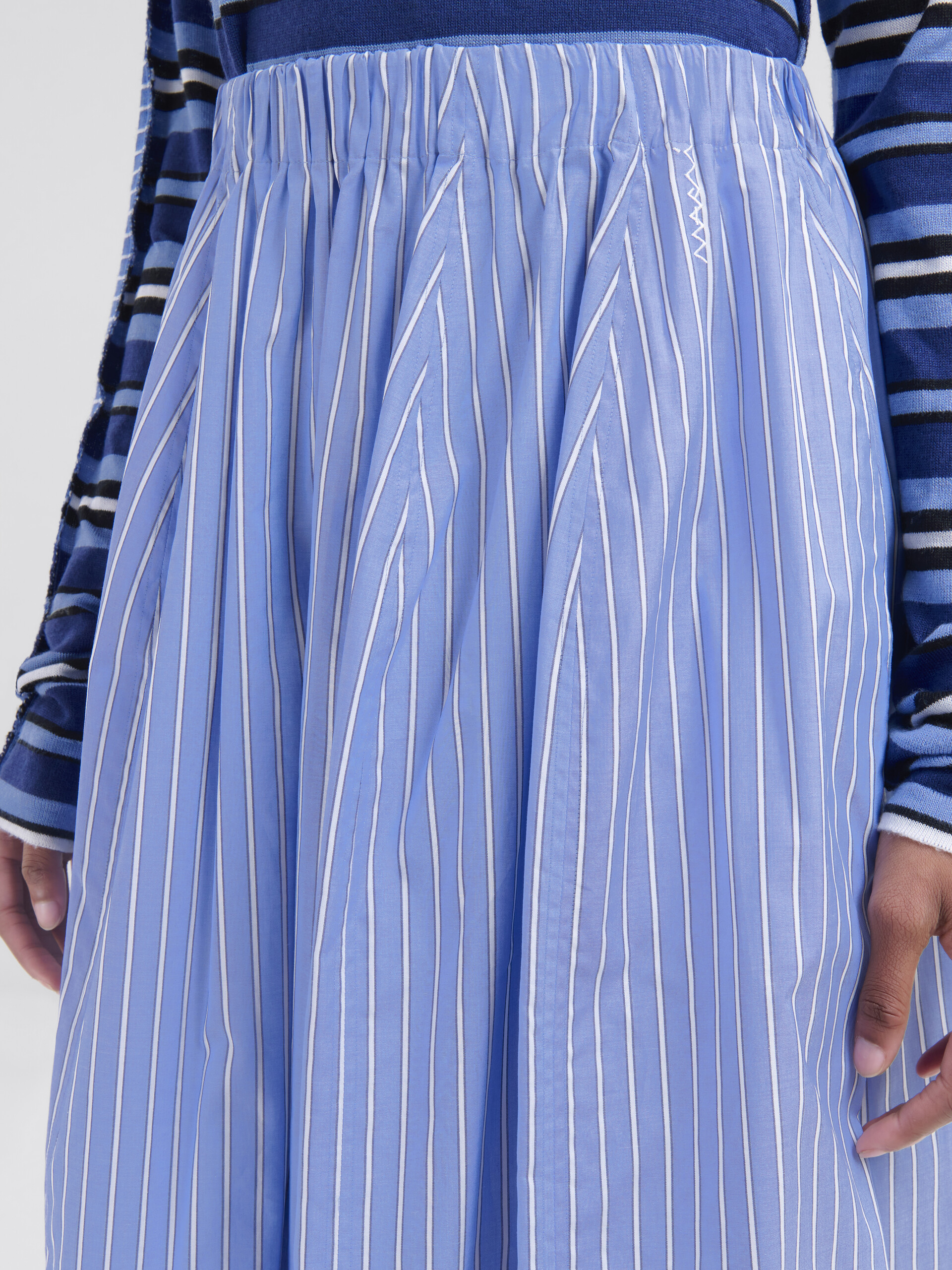 Wide skirt in striped blue poplin - Skirts - Image 4