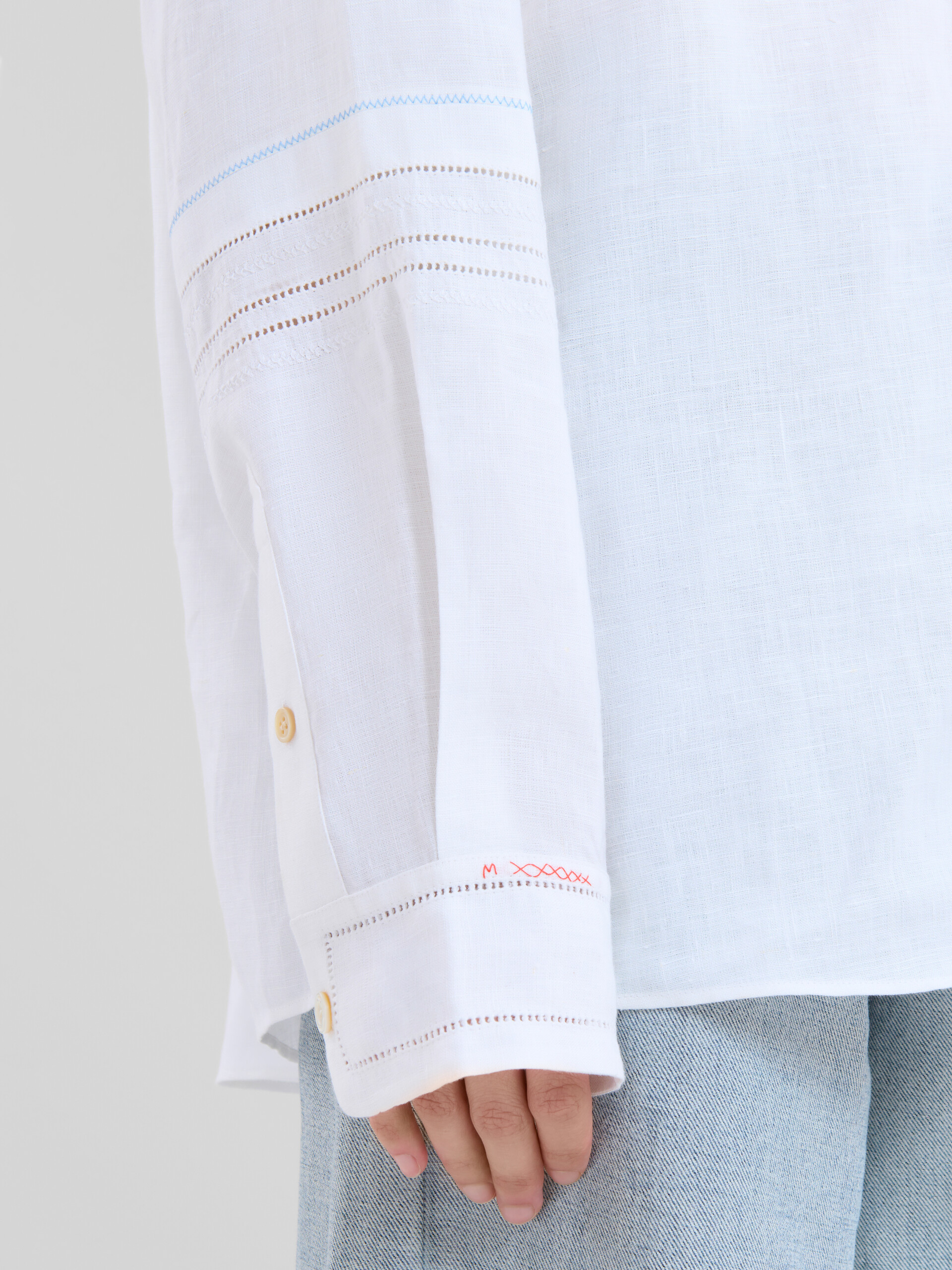 White linen shirt with openwork embroidery - Shirts - Image 5