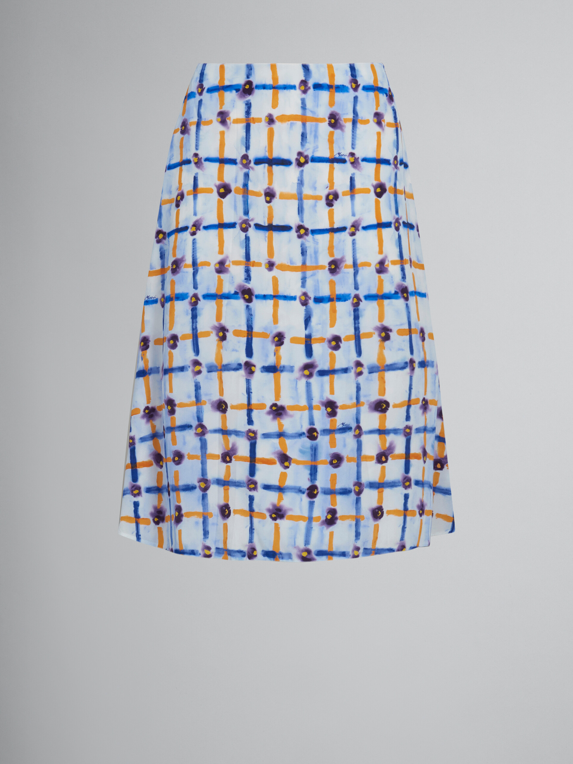 Falda midi azul claro de crepé de China con estampado Saraband - Faldas - Image 1