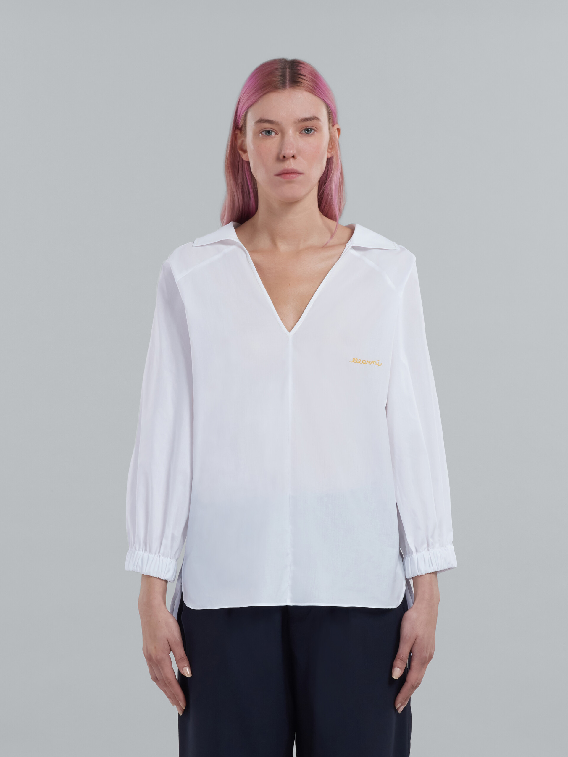 Square-neck top in white organic poplin - Shirts - Image 2
