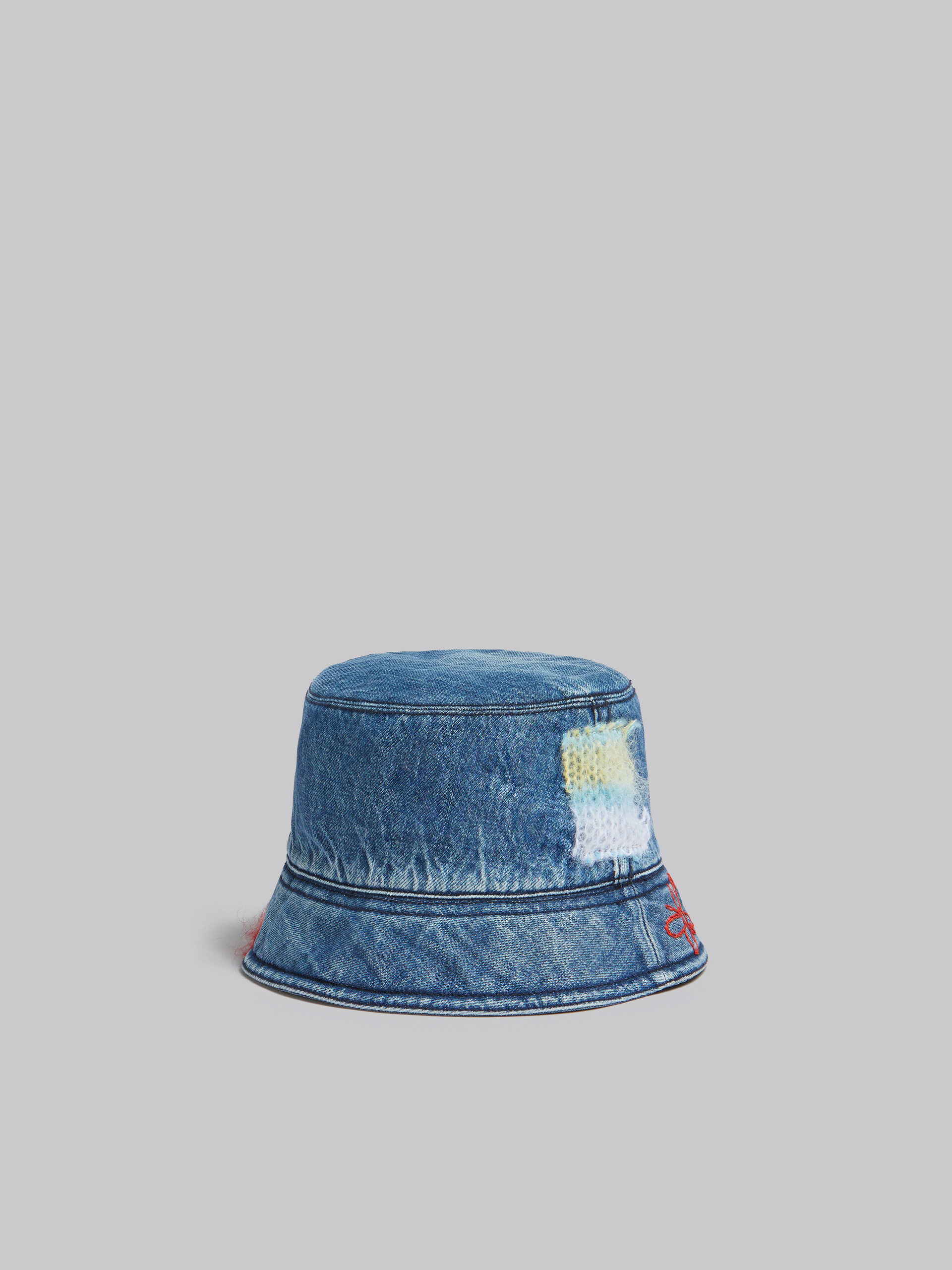 Blue organic denim bucket hat with mohair patches - Hats - Image 3