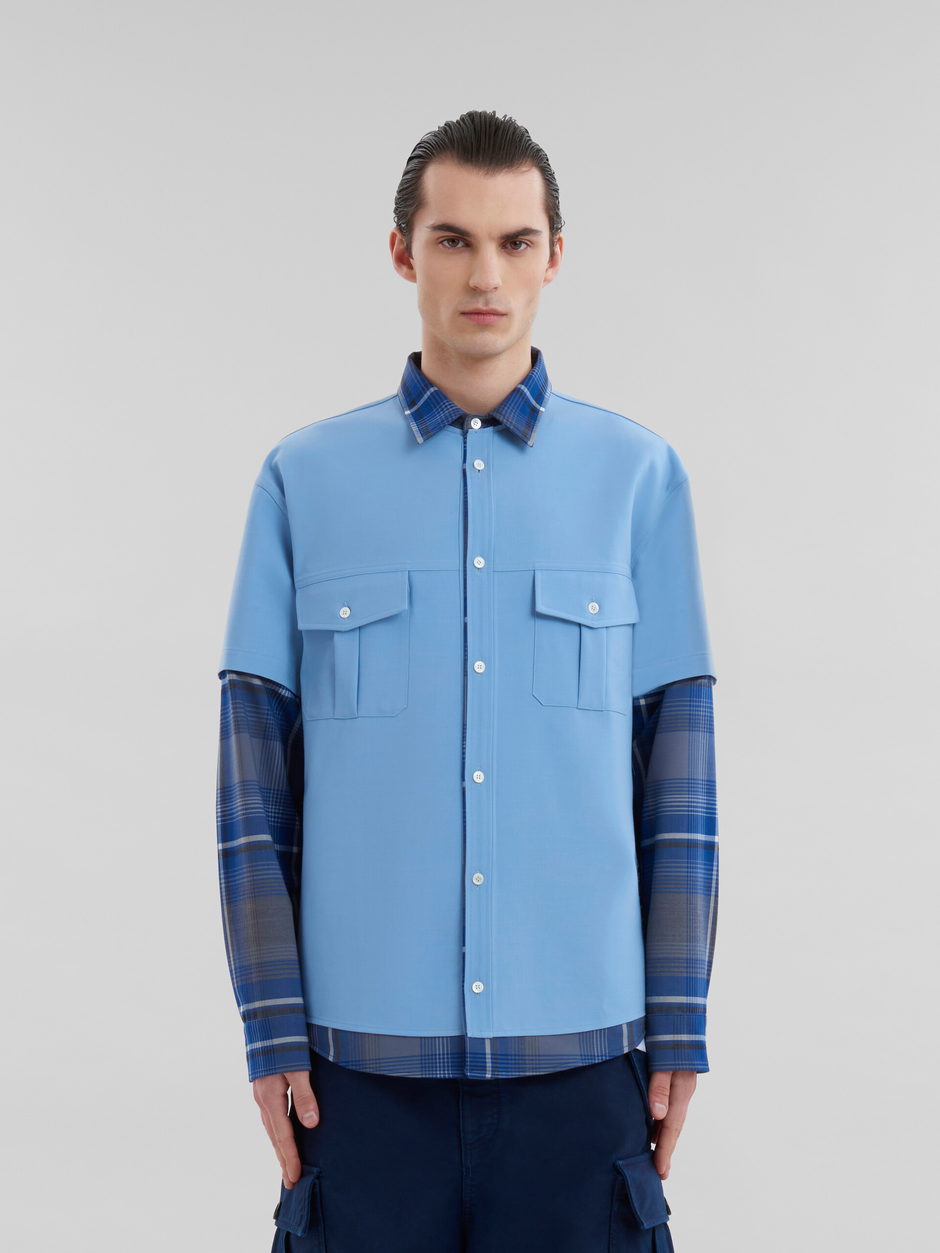 Blue checked wool multi-garment shirt - Shirts - Image 2