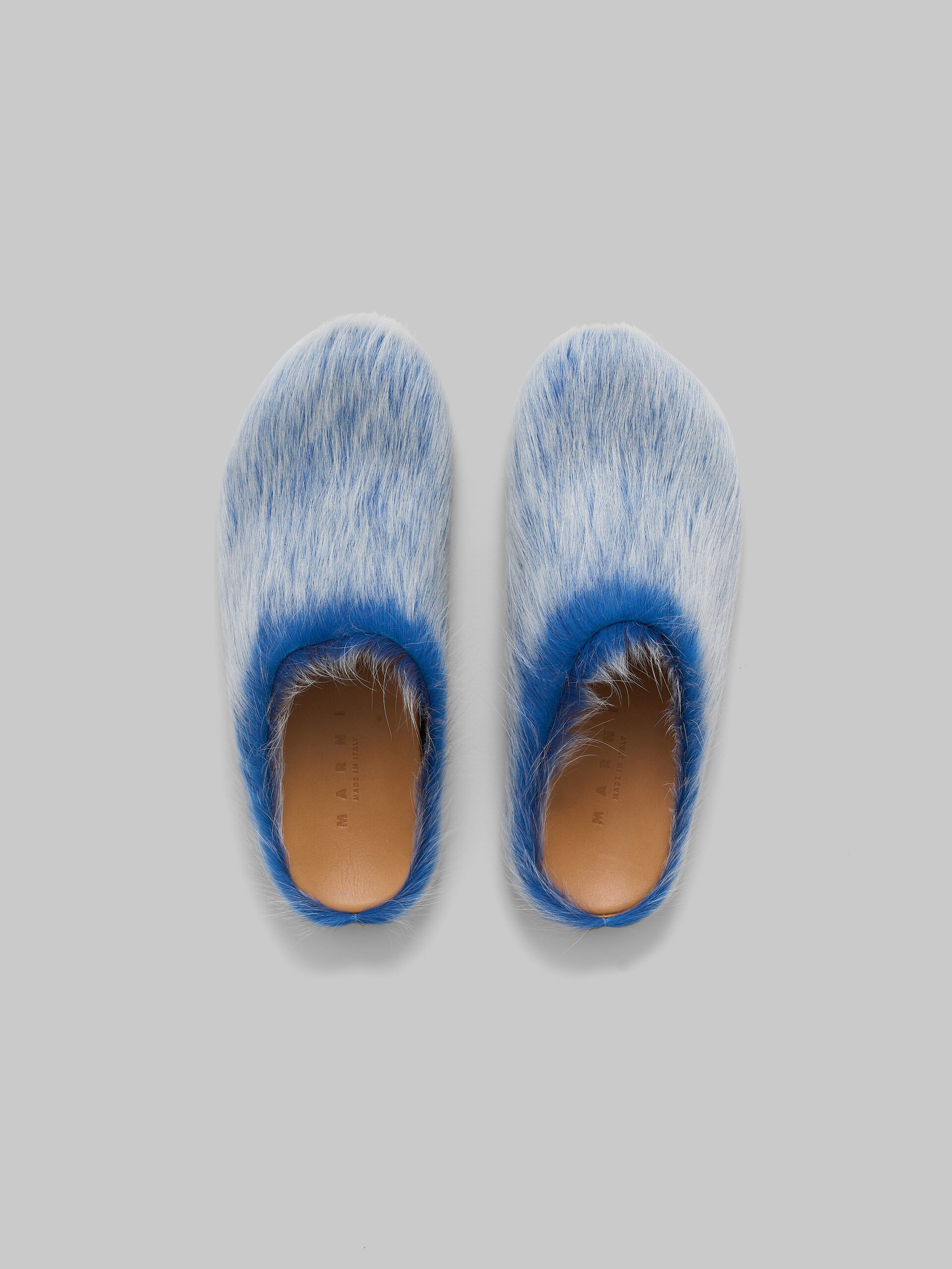 Blue-grey long hair calfskin Fussbett sabot - Clogs - Image 4