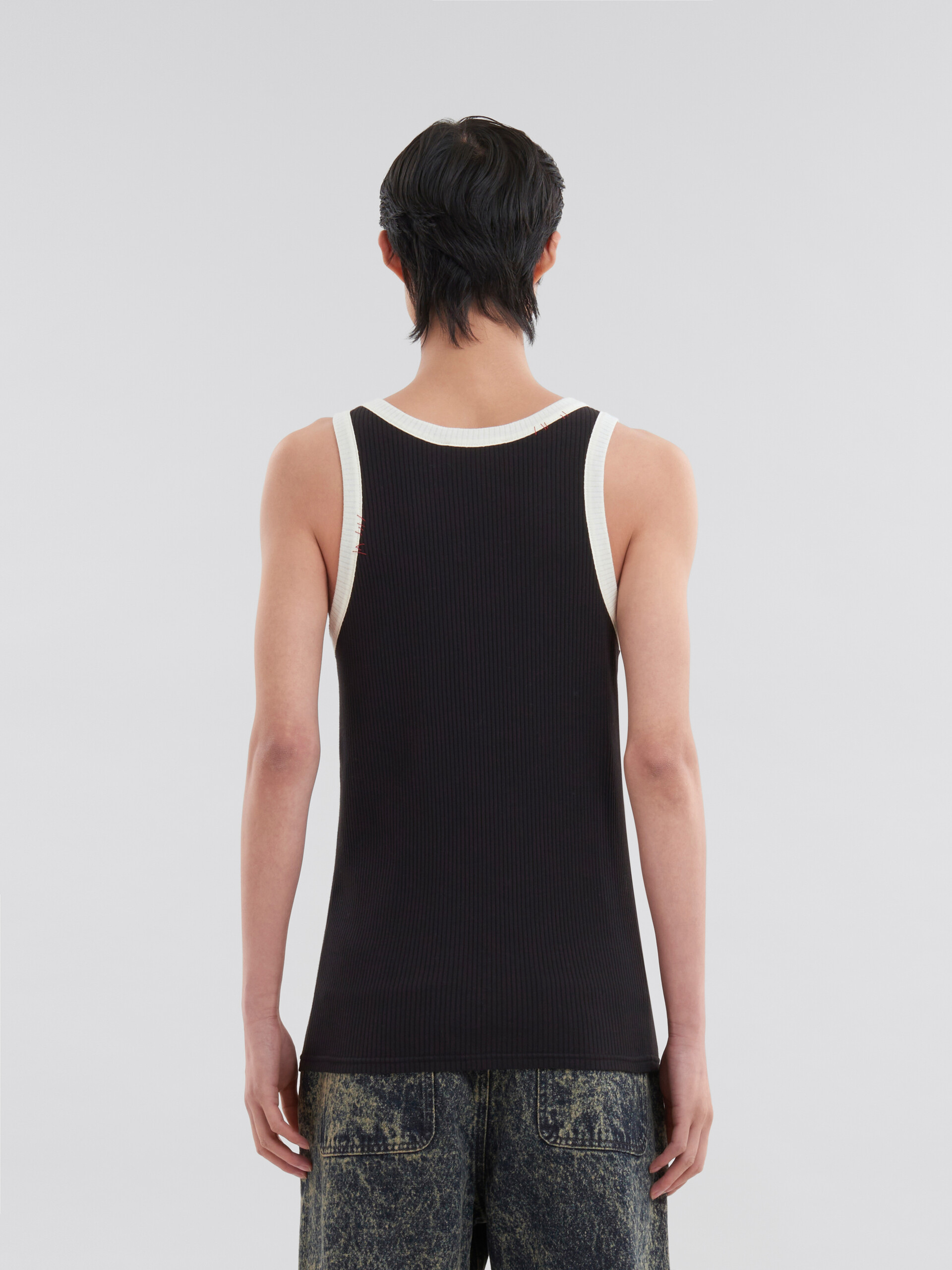 Black ribbed cotton tank top with Marni mending - Shirts - Image 3