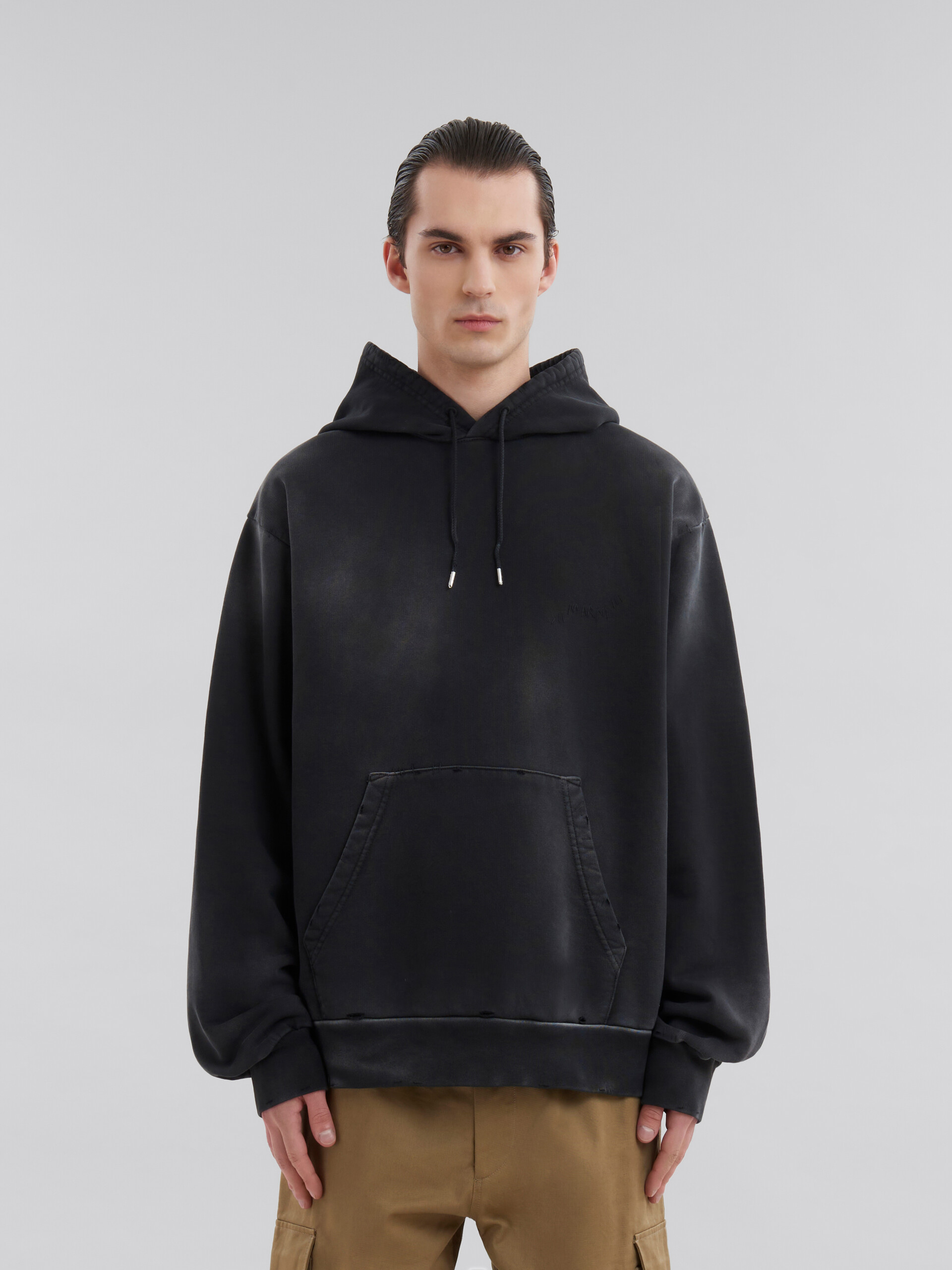 Black organic cotton hoodie with Marni mending - Sweaters - Image 2