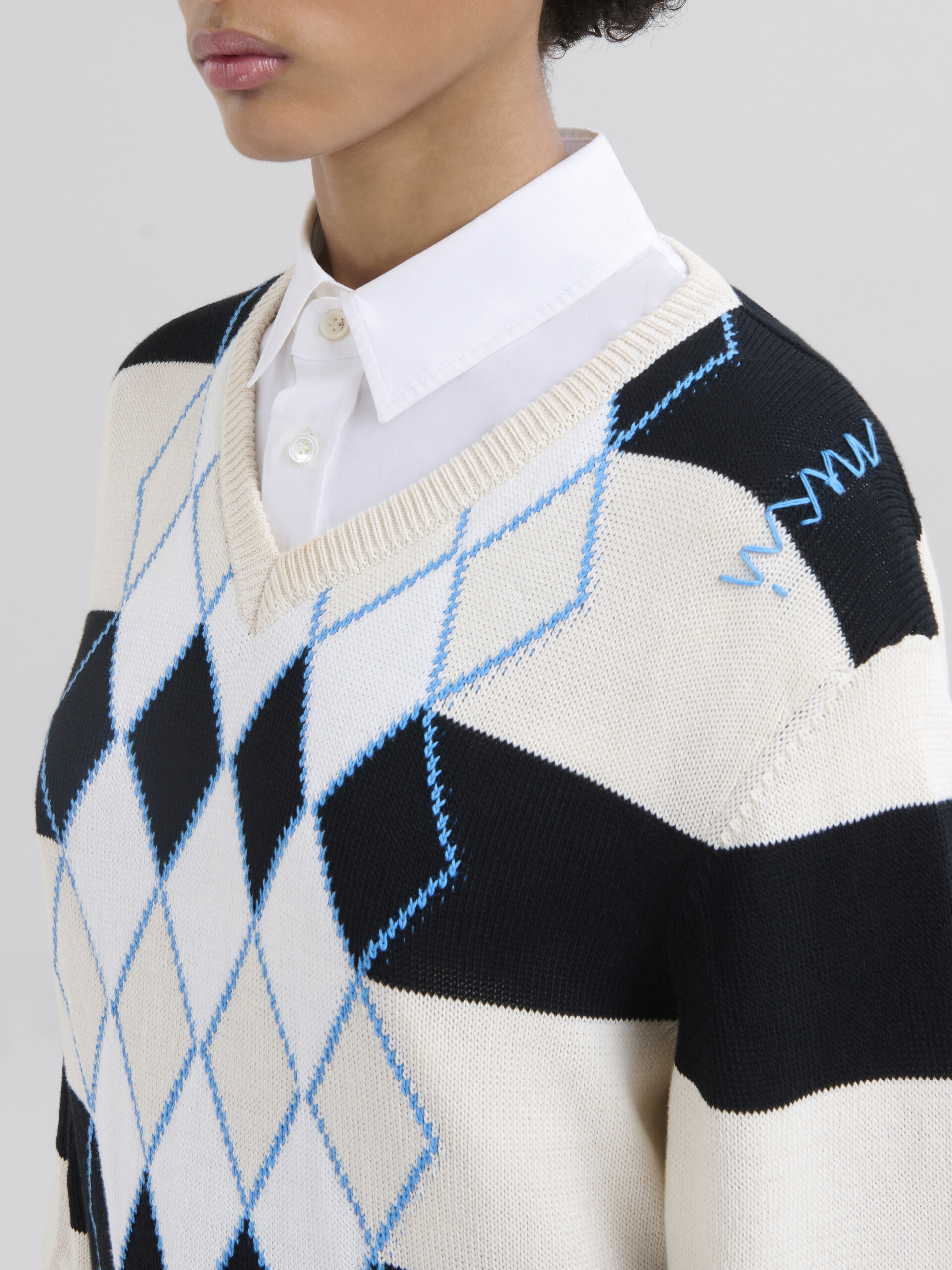 Black and white striped argyle cotton jumper - Pullovers - Image 4